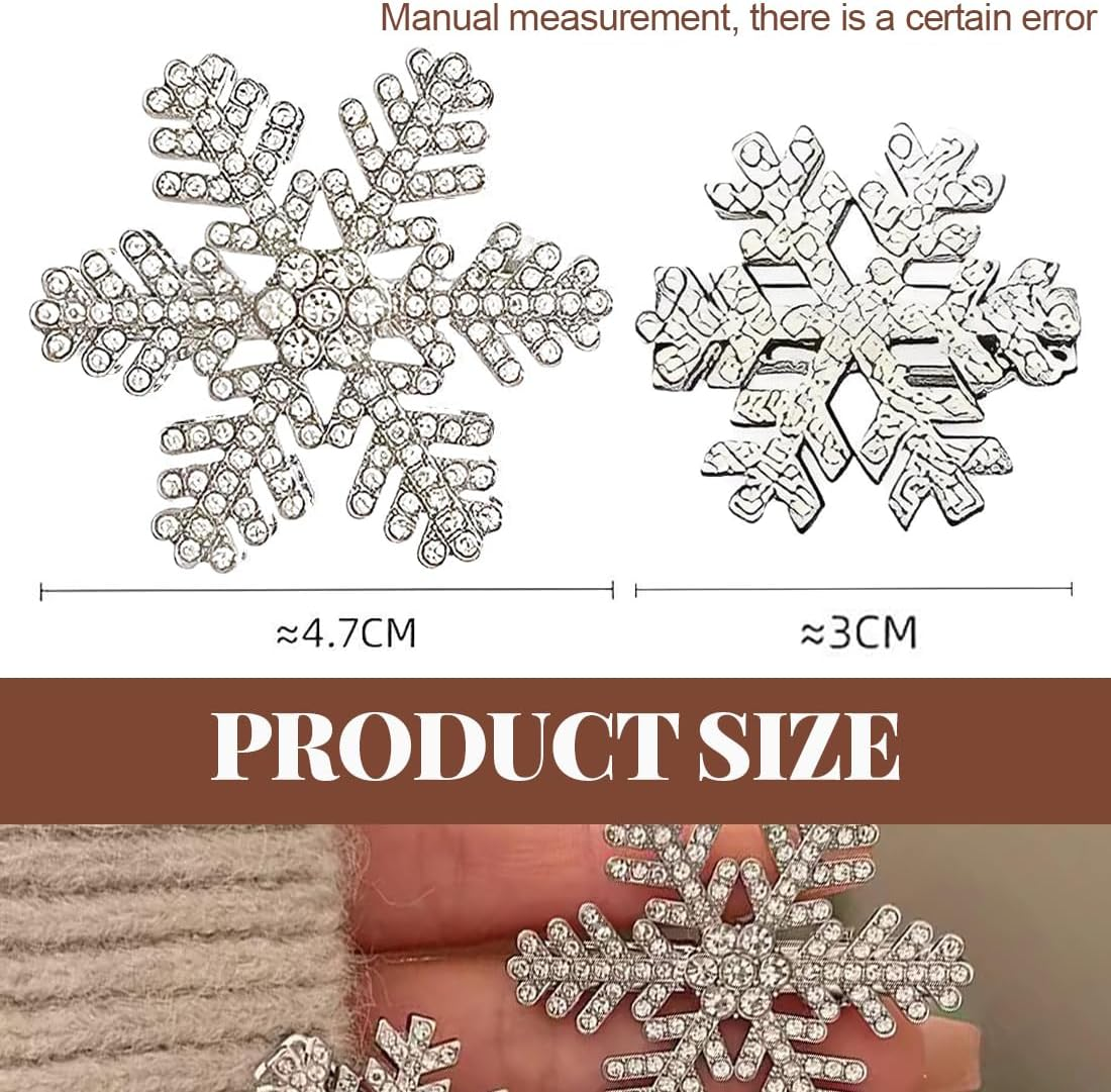 QOWIJEX Pack of 2 Snowflake Hair Clips, Shiny Rhinestone Alloy Snowflake Hair Clips, Snowflakes Crystal Hair Pins, Headpiece for Women, Girls, Wedding, Christmas