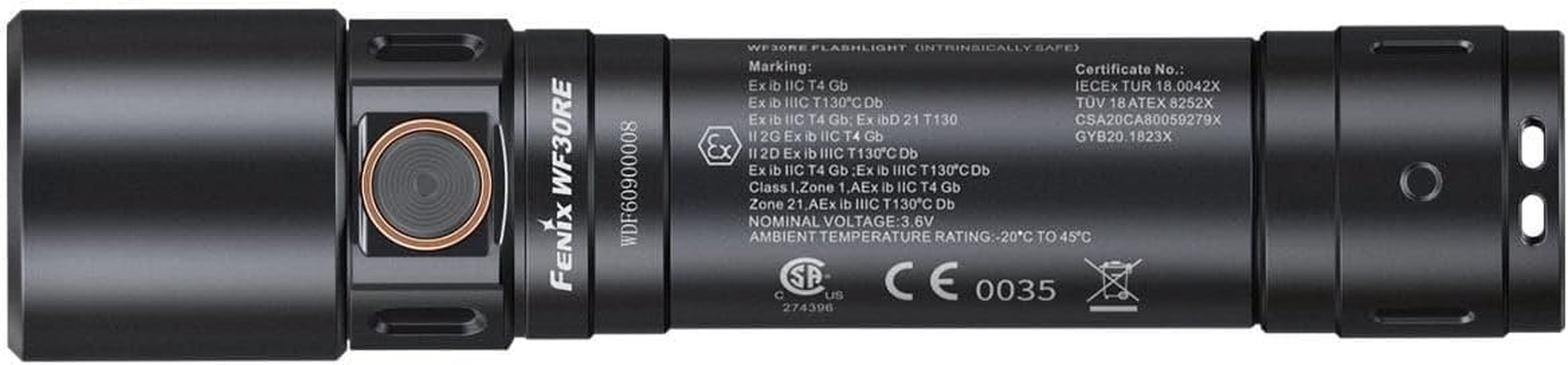 Fenix WF30RE 280 Lumen Intrinsically Safe Torch, ATEX, Iecex, CSA Certified for Zones 1,2,21 & 22, IP68 Water and Dust Proof Rated image number 6