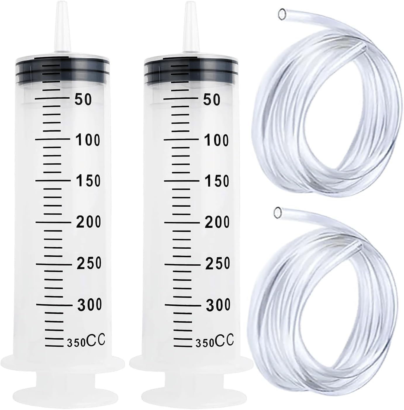 2Pack Large Syringe 350ML with Tubing Reusable Measuring Syringe Luer Lock Sterile and Individual Sealed, Measurement for Scientific Labs,Garden Liquid,Feed Pets,Oil Filtration image number 1
