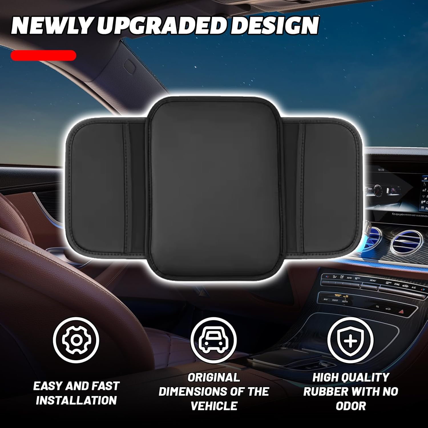 Car Center Console Cover, Leather Comfort Armrest Cover with 2 Storage Bag, Interior Car Accessories Universal Car Arm Rest Cover Pad for Car Decoration and Storage, Fit for Most Vehicle (Black) - Brown image number 3