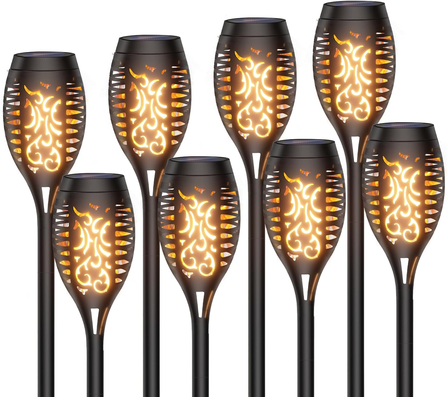 Xmart 12 LED Solar Lights Outdoor Upgraded 8Pack,Ip65 Waterproof Solar Torch Light with Flickering Flame, Solar Tiki Torches Decoration Lights, for Path Yard Garden image number 1