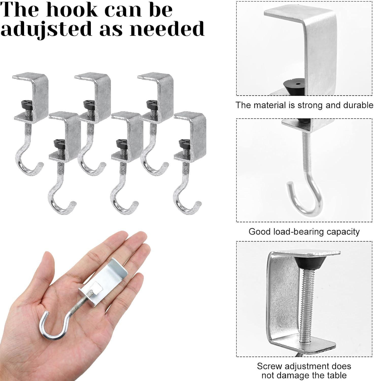 Wzenclave 6Pcs Desk Mount Hook and Schoolbag Holder Hook Clamps School Put Backpacks Headphone Hanger Stand School Put Backpack Artifact School Desk Hook Adjustable Elementary School Backpack Book image number 3