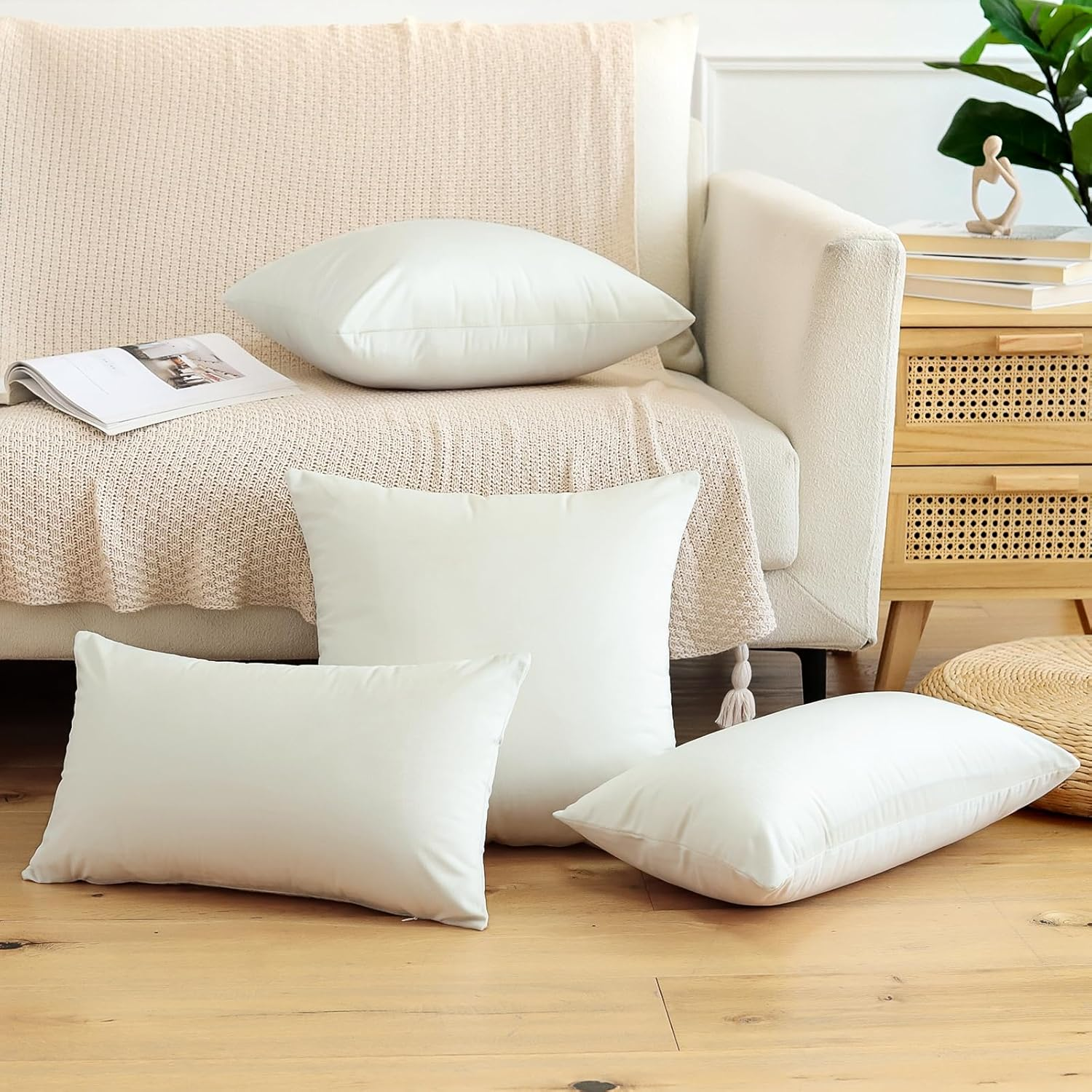 JOTOM Pack of 2 Velvet Soft Solid Cushion Covers 40X40 Cm 16X16 Inch Decorative Throw Pillow Square Case Home Decor Cases for Couch Sofa Living Room Bedroom (Cream White) (YLQXUK61) image number 1