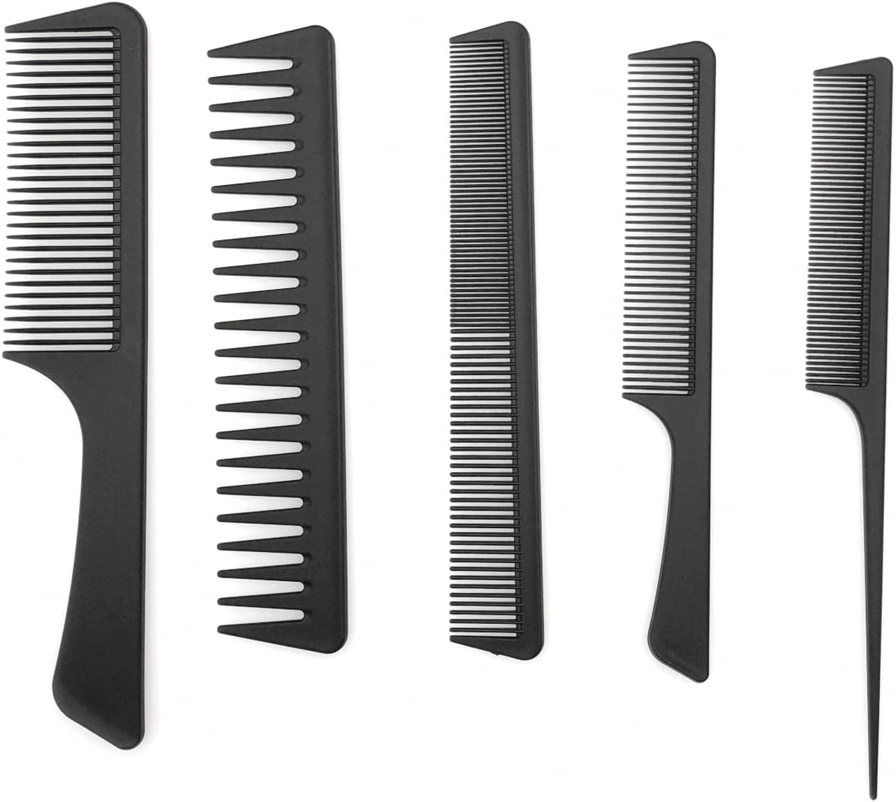 JZK 5 X Black Hair Combs Set, Wide Tooth Comb Fine Tail Comb Hair Styling Hairdressing Combs for Home Salon for Women and Men image number 4