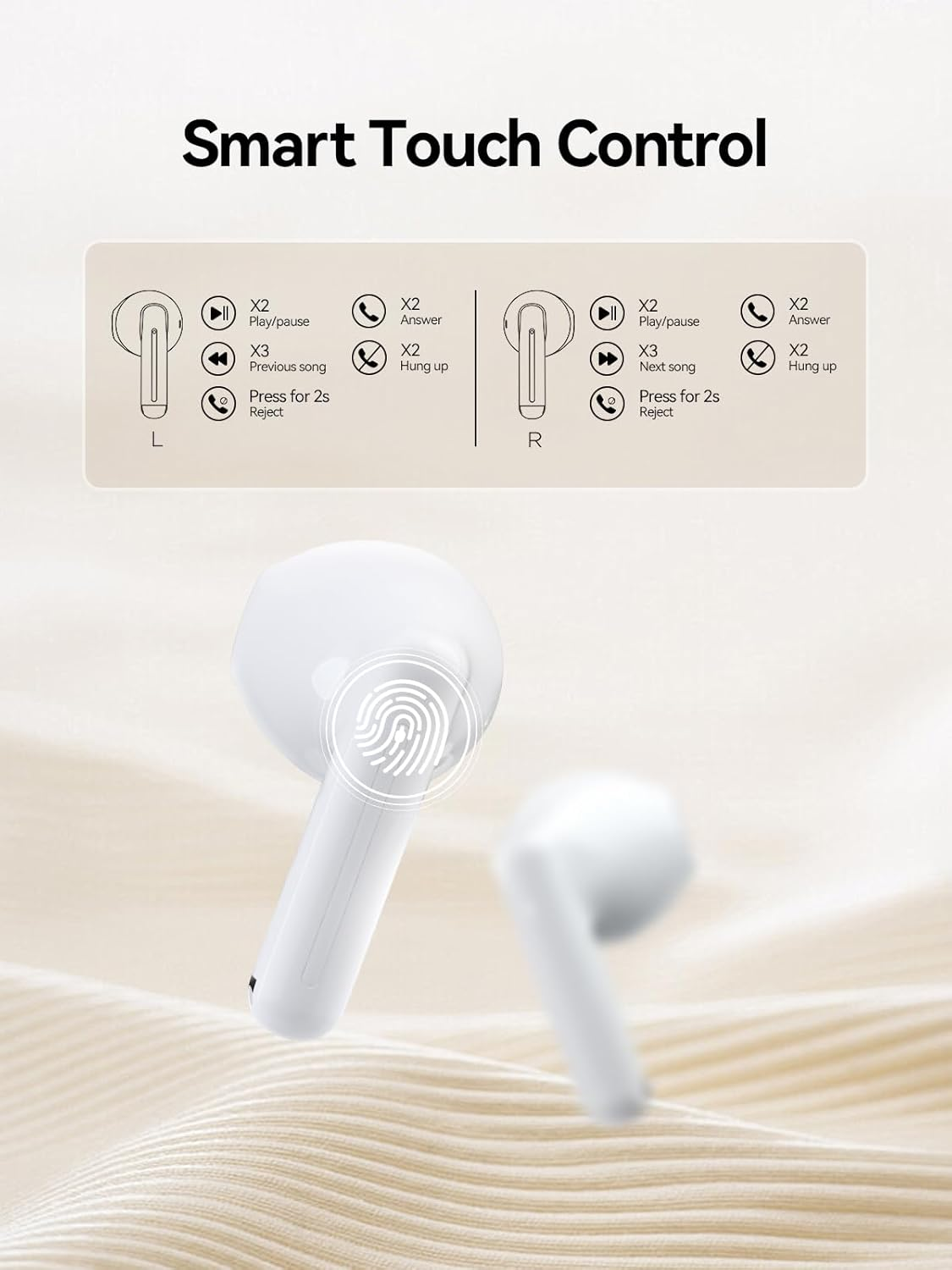 1MORE Q10 Wireless Earbuds, Bluetooth 5.3 Half In-Ear Lightweight Ear Buds, Comfort Fit, Deep Bass Stereo Headphones with Dual Mics, 26H Playtime, One Step-Pairing, IPX4 Waterproof Earphones (White) - White image number 4
