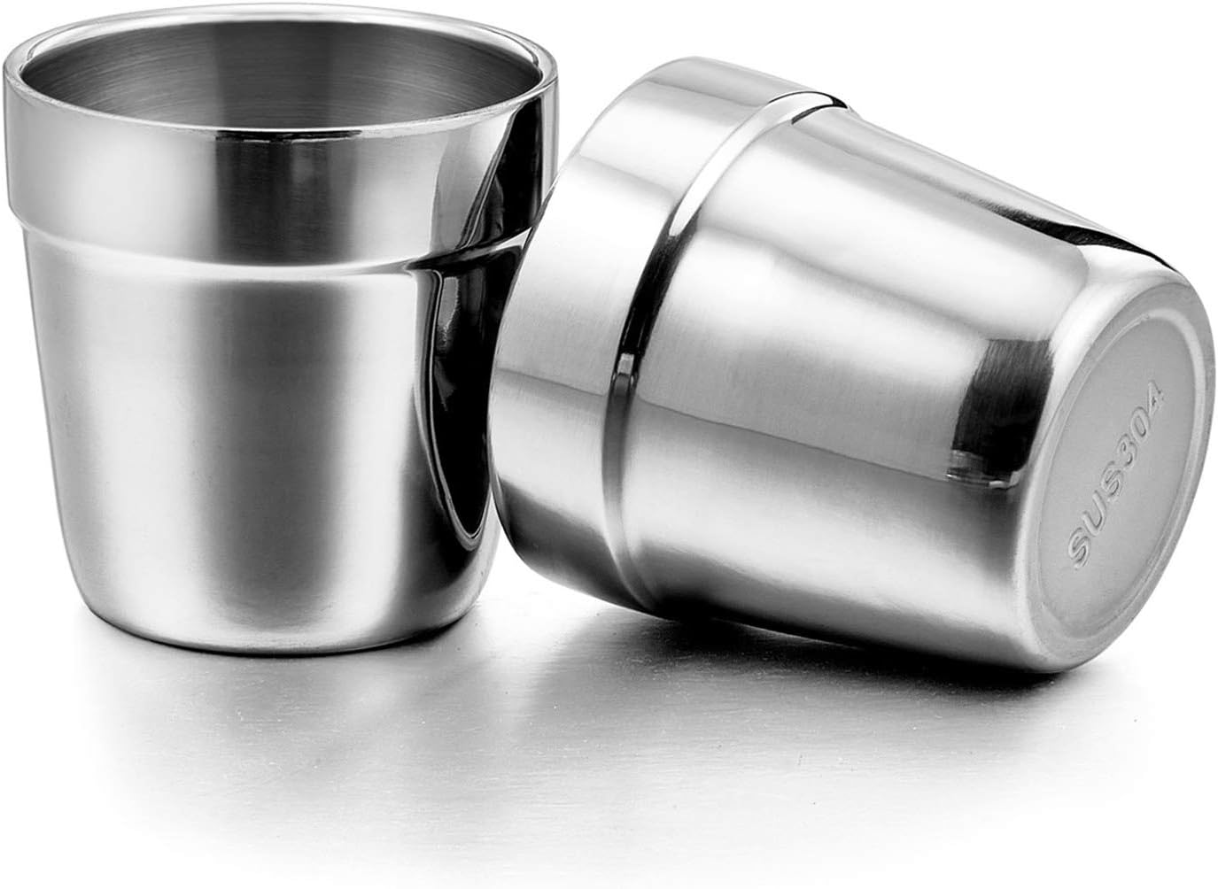 E-Far Metal Cups for Kids Baby, 6 Ounce Stainless Steel Insulated Cups for Toddler Children, Training & Transition, Double Wall & Shatterproof, Mirror Polished & Dishwasher Safe - 2 Pack