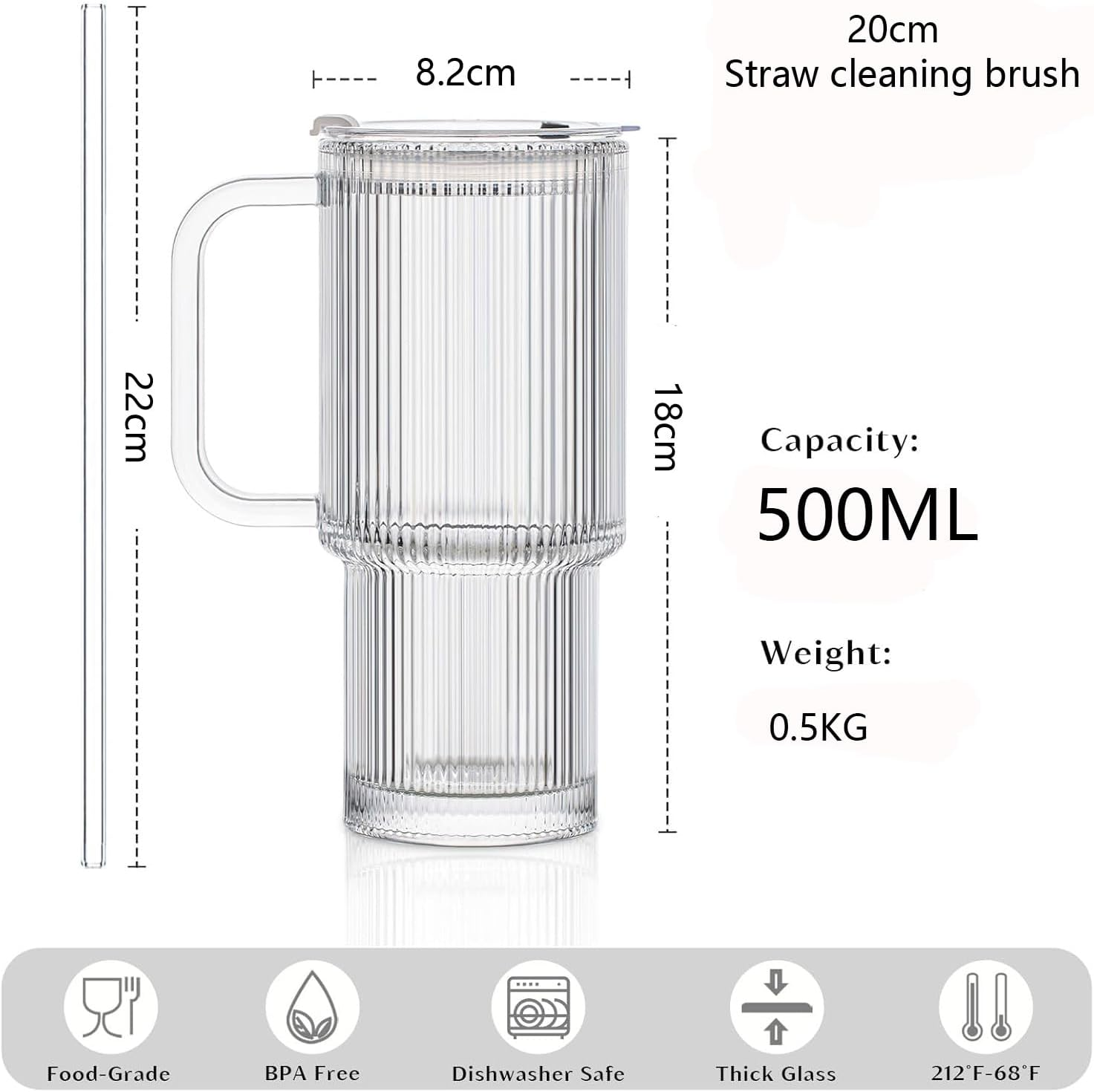 Sorlaarti Leakproof Glass Tumbler with Handle 500ML, 2 Pack Large Capacity Iced Coffee Cup, Clear Glass Cups with Lids and Straws Compatible for Travel, Home, Office, and Car image number 1