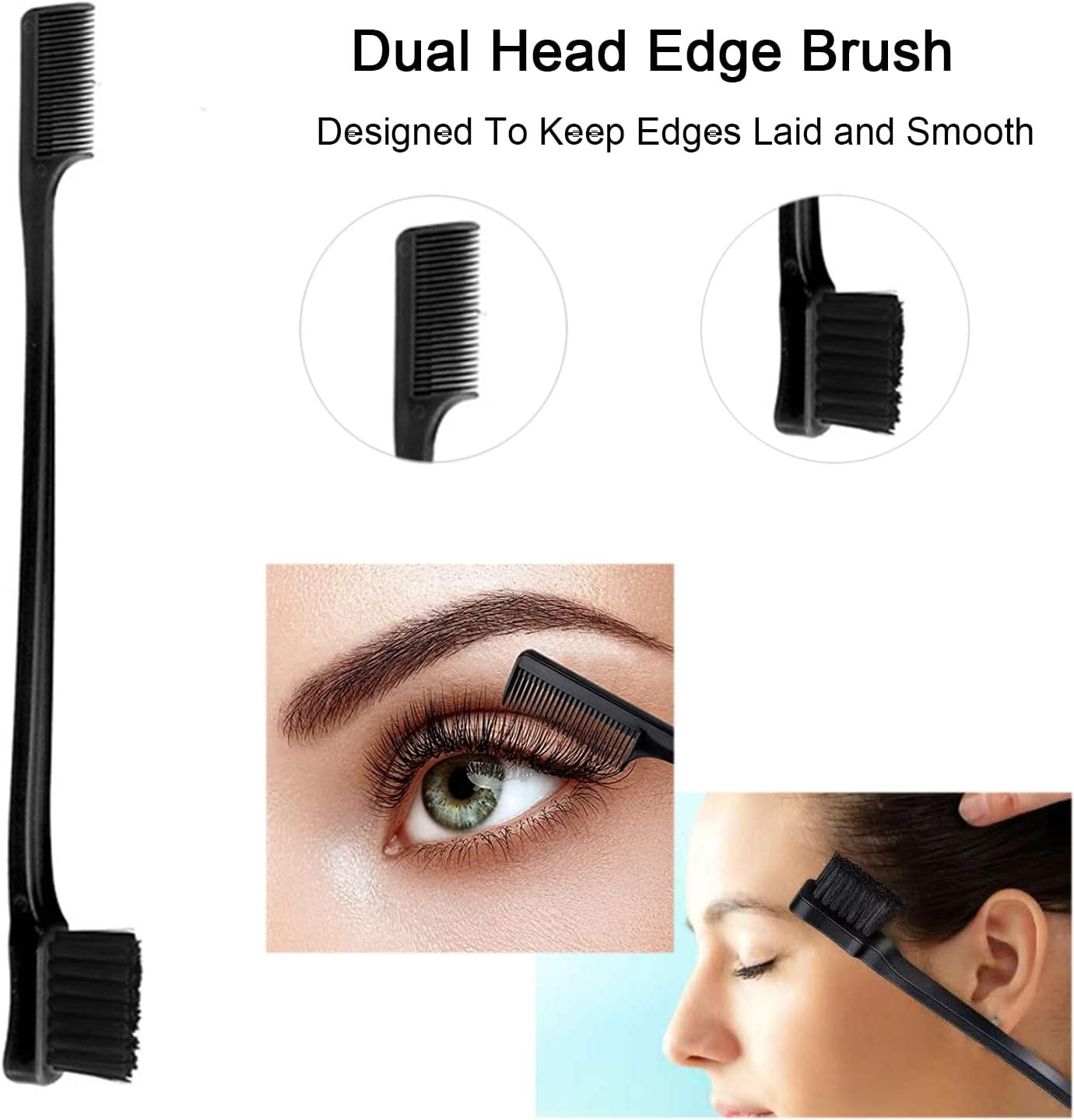 Sleek Bun Brush Set, Double Edge Brush, Teasing Hair Brush Set, Rat Tail Comb, for Hairdresser, Women, Baby, Children, Black, Pack of 3 image number 3