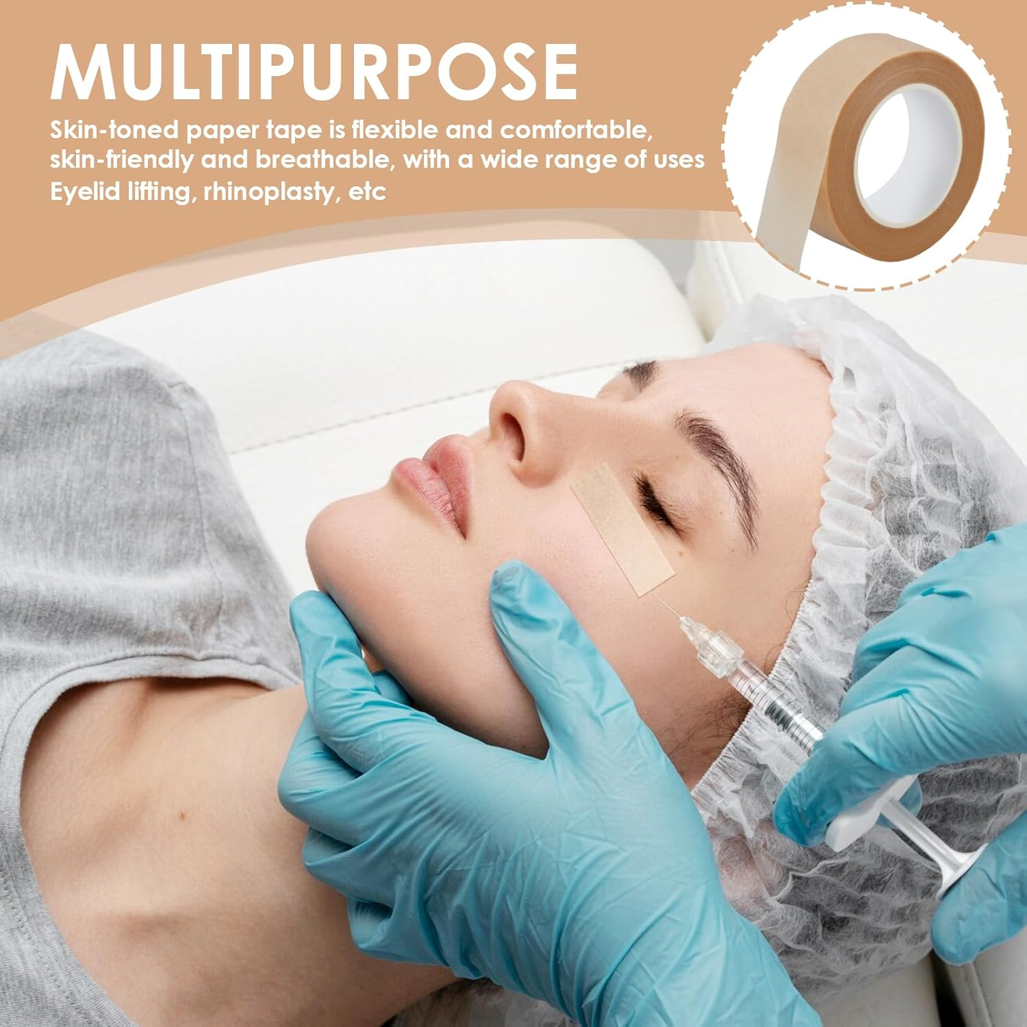 6 Pack Rolls PE Micropore Medical Paper Tape Roll 1.25Cm X 9.1M, Flexible & Breathable Self Adhesive Waterproof Medical Tape for Eyelash Extensions Wound Sensitive Skin Injuries Swelling Sport (Skin) image number 4