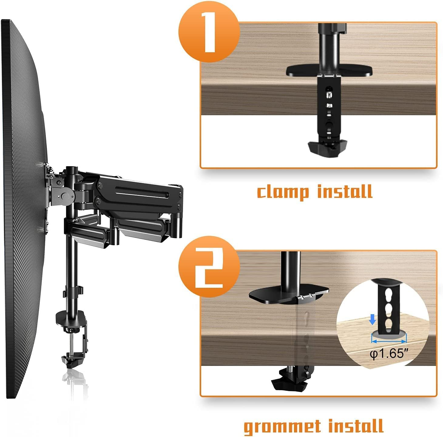 Triple Monitor Stand Mount-Gas Spring Stand with Clamp and Grommet Base, Fully Adjustable Desk Mount Fits Three 17-27 Inch LCD Computer Screens, Each Arm Holds up to 13.2Lbs,(Md8003) - Md8003 image number 5
