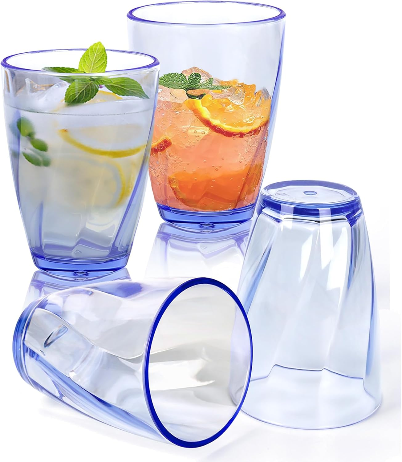 600Ml Plastic Tumblers, Large Capacity Water Cups Acrylic Drinking Glasses Tumblers, 20 Oz Unbreakable Picnic Drinkware, Stackable Glassware Cocktail Glasses for Beach Party Beer, Tea, Juice, 4 Pcs