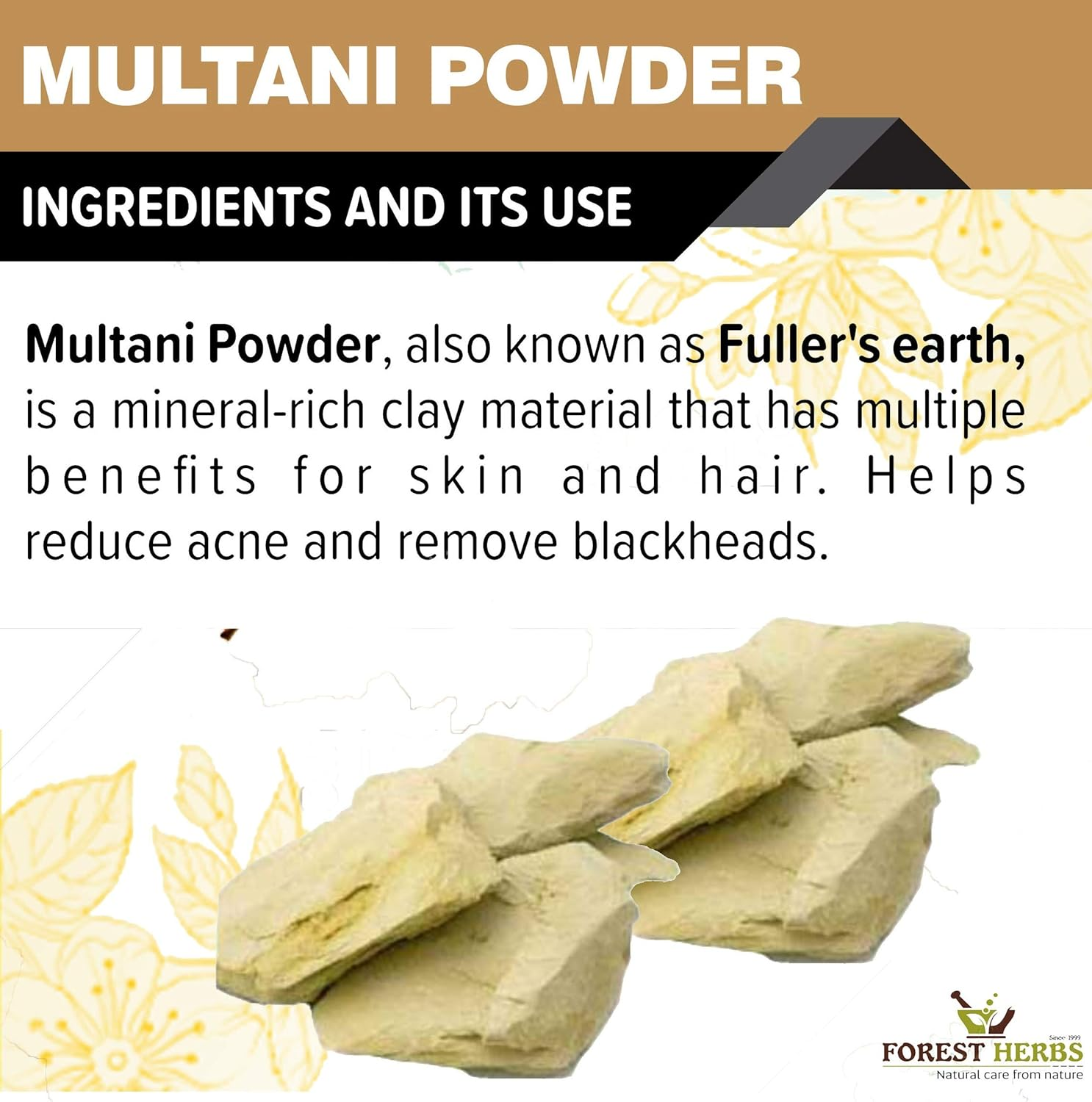 The Forest Herbs Natural Care from Nature Organic Multani Mitti Powder (Fullers Earth/Calcium Bentonite Clay) for Face & Hair Pack - 200Gms image number 1
