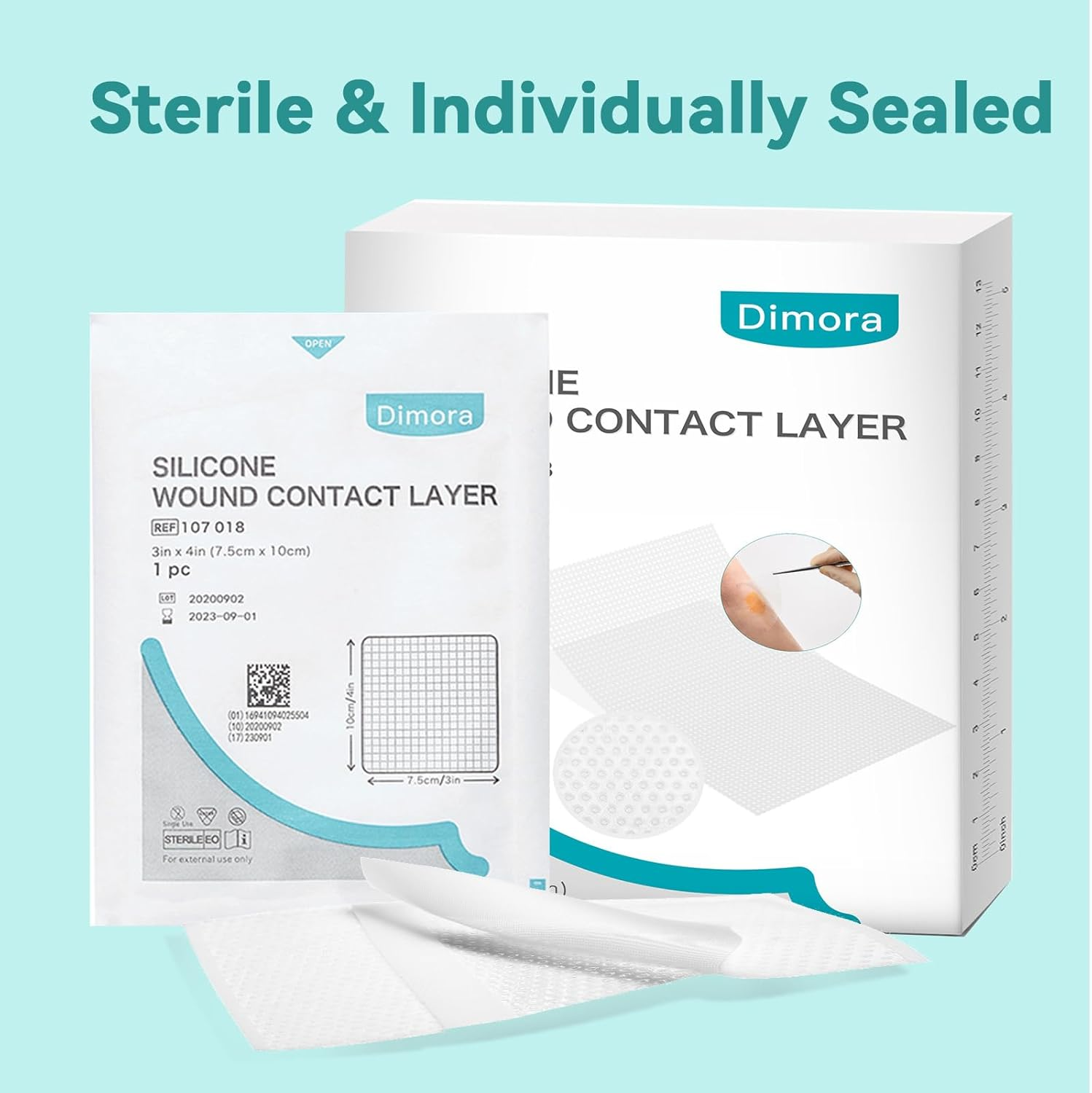 Dimora Silicone Wound Contact Layer, Adaptic Non-Adhering Dressing, Transparent Wound Dressing Pads, 3In X 4In (7.5Cm X 10Cm), 10 Pcs image number 5