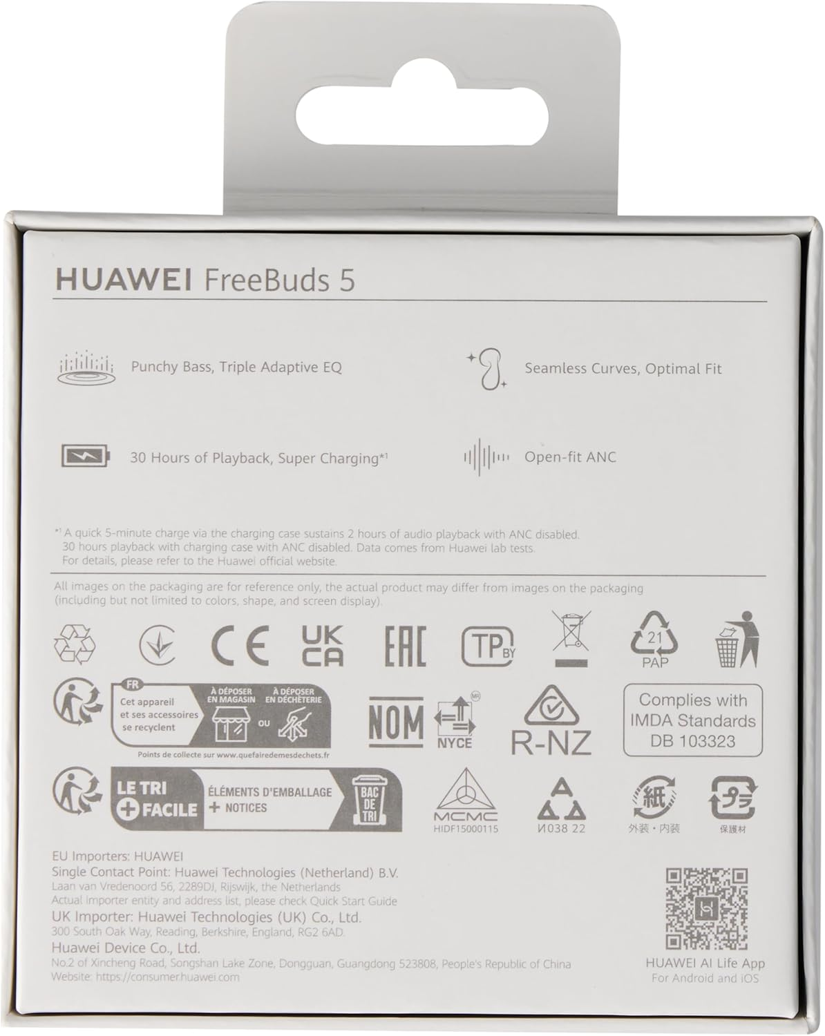 Huawei Freebuds 5 TWS Bluetooth Headphones, Ultra Magnetic Speaker, Continuous Curves for a Perfect Fit, up to 30 Hours Battery Life, IPX4 Waterproof, Frost Silver