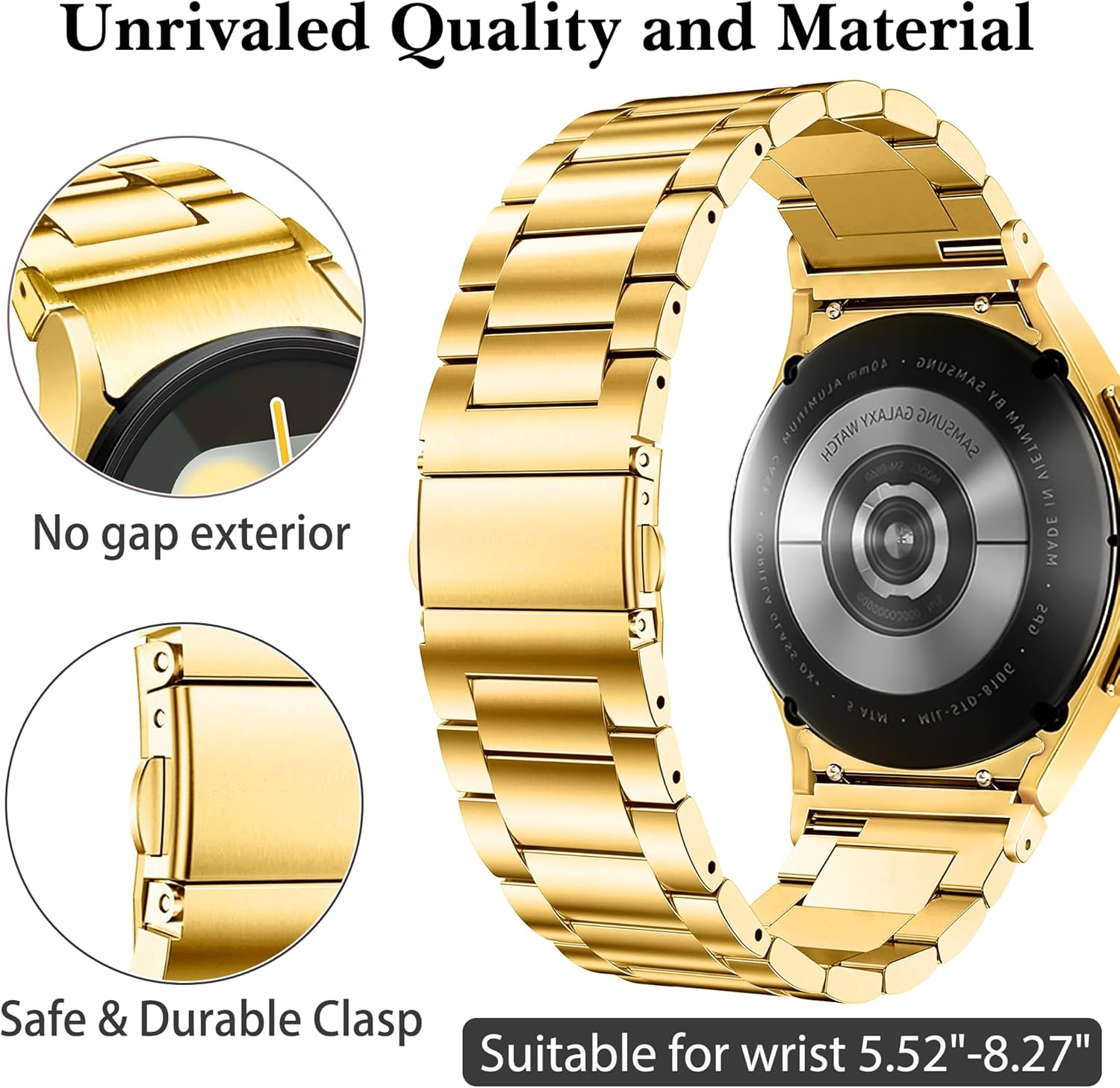 Ocaer Compatible with Samsung Galaxy Watch 7/FE/6/5/4 Band 40Mm 44Mm, 6 Classic/4 Classic 43Mm 47Mm/42Mm 46Mm, 5 Pro 45Mm, Metal Solid Stainless Steels 20Mm Galaxy Watch Strap for Men Women(Gold) image number 5