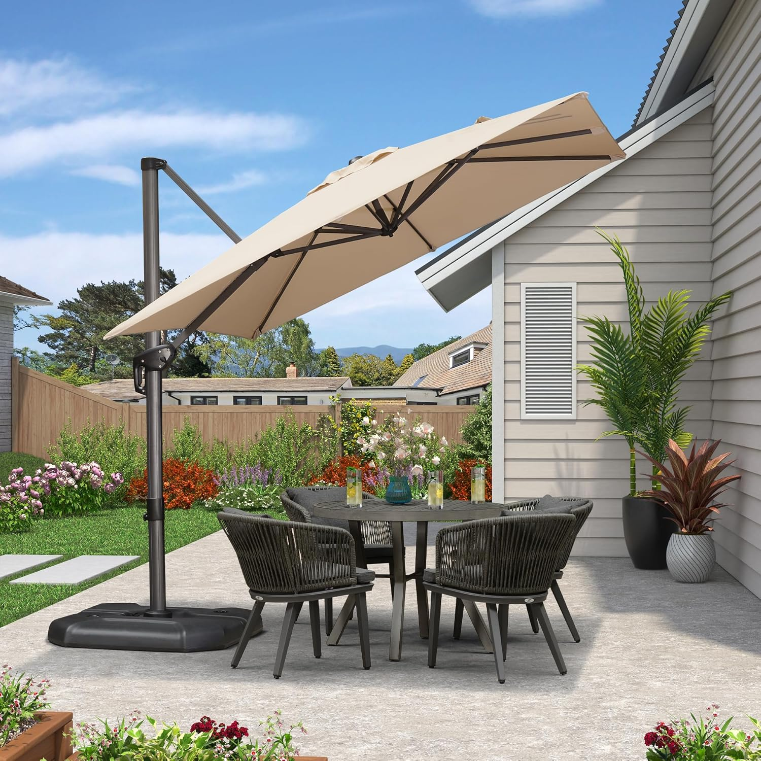 Purple Leaf 2.5X2.5 M Large Patio Umbrella Outdoor, Cantilever Umbrella with Crank Handle and Tilt,Offset Umbrella for Deck and Outdoor Beige - Beige image number 6