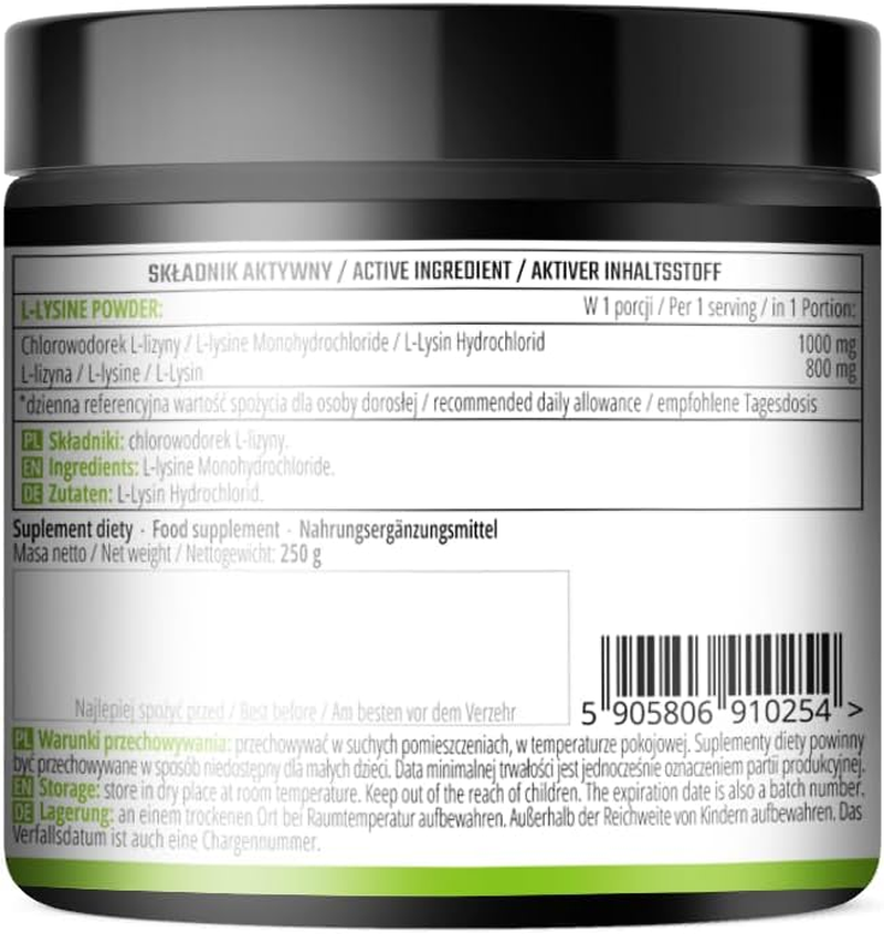 L-Lysine Powder 250G - Pure L-Lysine HCI 1000 Mg per Serving - 250 Servings per Pack - Amino Acid Supplement - Vegan and without Additives - by MZ image number 2