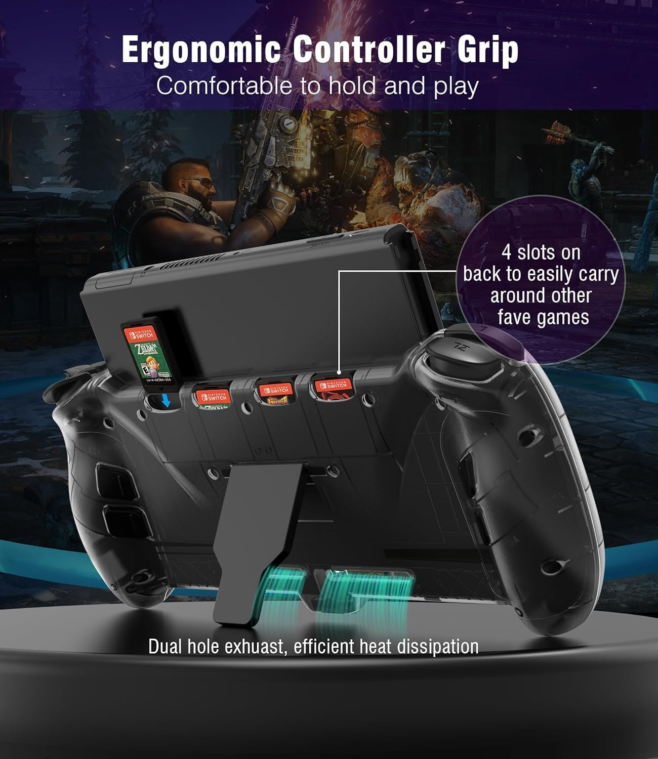 ZONEY Switch Controller for Nintendo Switch/Oled, One-Piece Joypad Switch Pro Controller for Handheld Mode, Ergonomic Handheld Switch Grip Controller with 6-Axis Motion Control, Turbo & Mapping (Black) - Blue  Green image number 5