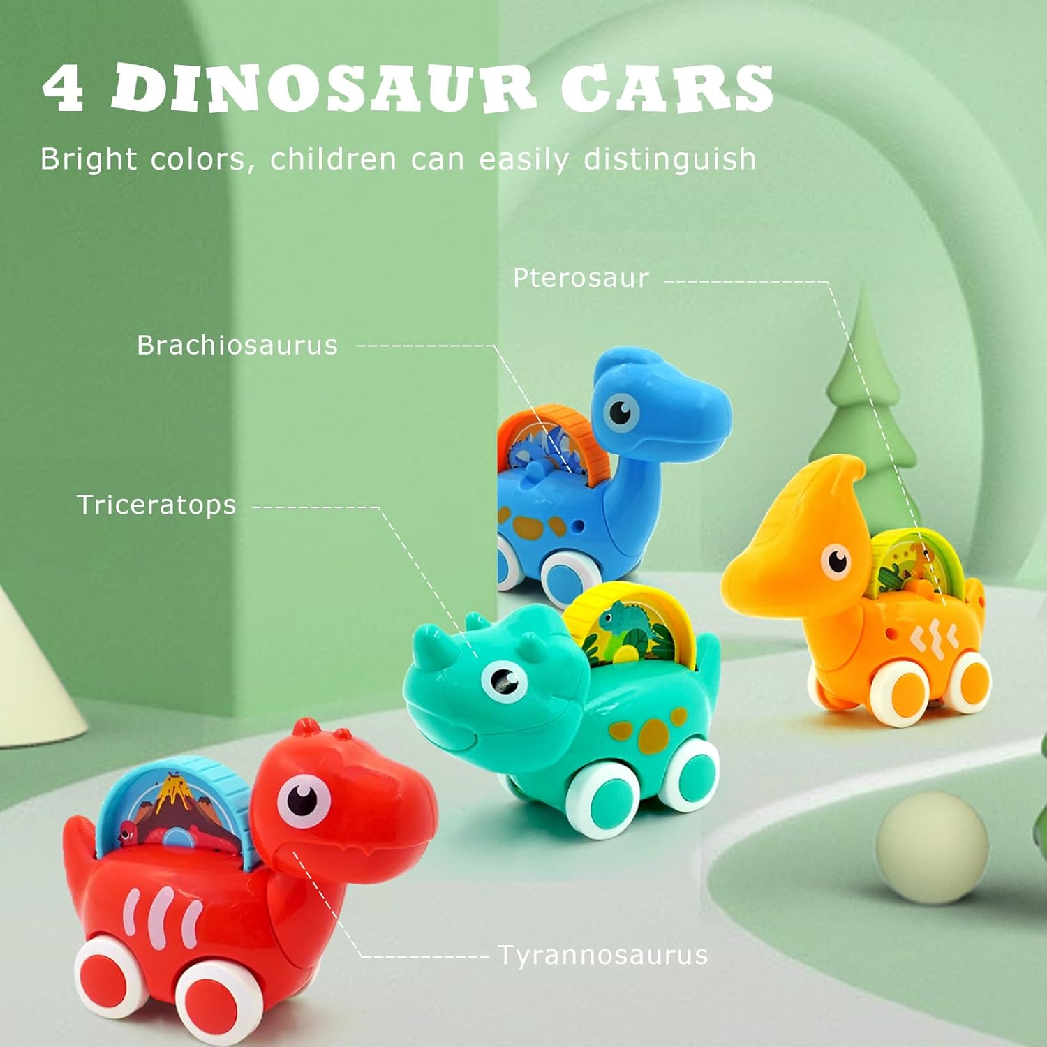 4 PCS Dinosaur Car Toys with Playmat/Storage Bag,1St Birthday Gifts for Toddler Toys Age 1-2, Baby for 1 2 Year Old Boy, 1 2 Year Old Boy Birthday Gift for Infant Toddlers image number 3