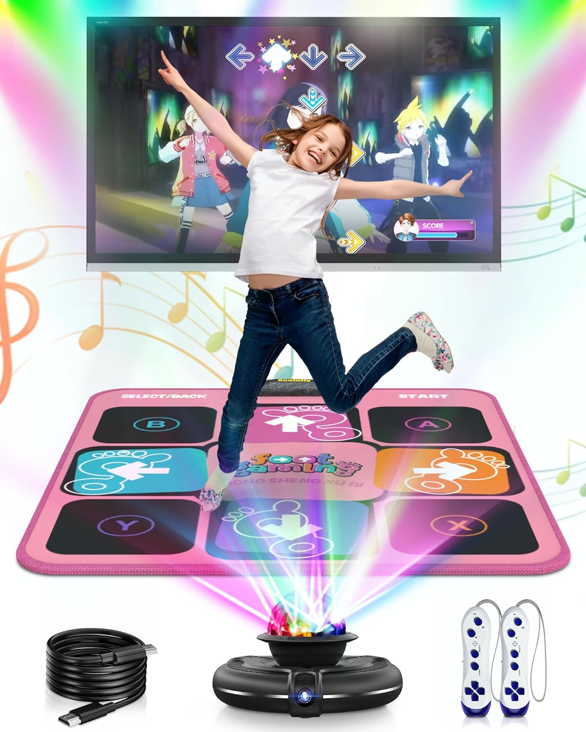 Acelufly Dance Mat - Dance Mats for TV with Camera, Non-Slip Play Mat with 2 Wireless Handles & Colourful Disco Ball, Dance Cushion Game for Kids and Adults, Boys, Girls