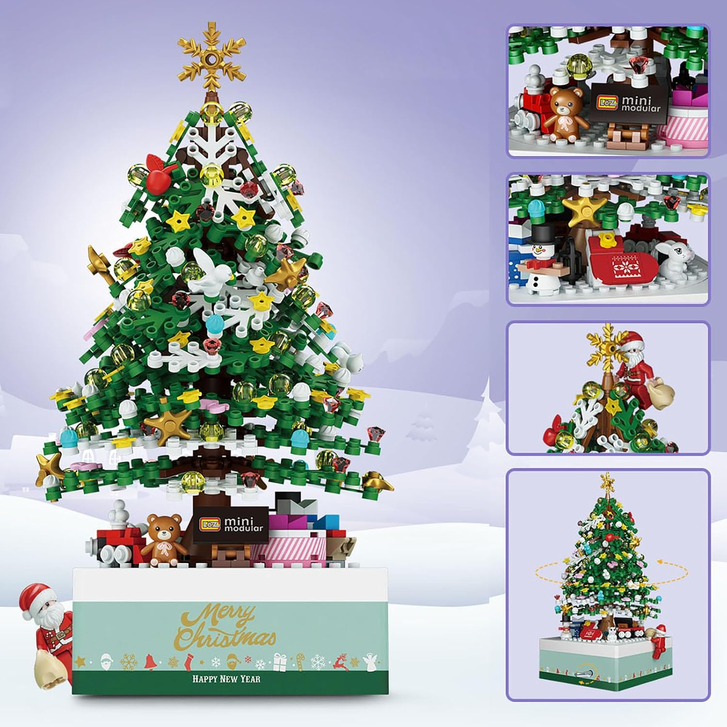 Christmas Tree Modular Building Kit &ndash; 506 Pcs Rotating Music-Box Display, Santa & Festive Ornaments &ndash; Creative Christmas Decoration & Gift, DIY Xmas Holiday Brick Kit image number 4
