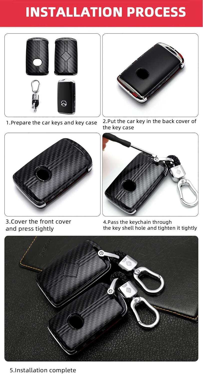 Ontto Car Key Case Cover Keyring Fit for Mazda 3 Alexa Mazda 3 CX-30 CX-5 CX-9 Mazda 3 Sedan 2019 2020 ABS Key Box Keychain Key Shell Key Holder Accessories Protector 2/3/4 Button Carbon Black image number 6
