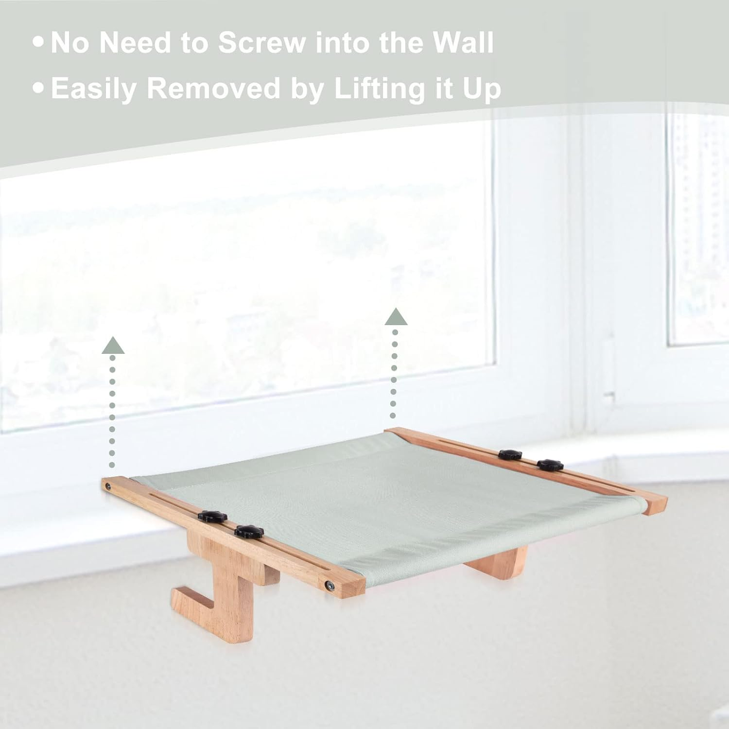 Petmolico Cat Window Perch, Wood Cat Ledge for Window Sill Cat Window Hammock for Indoor Cats up to 40 Lbs, Gray image number 4