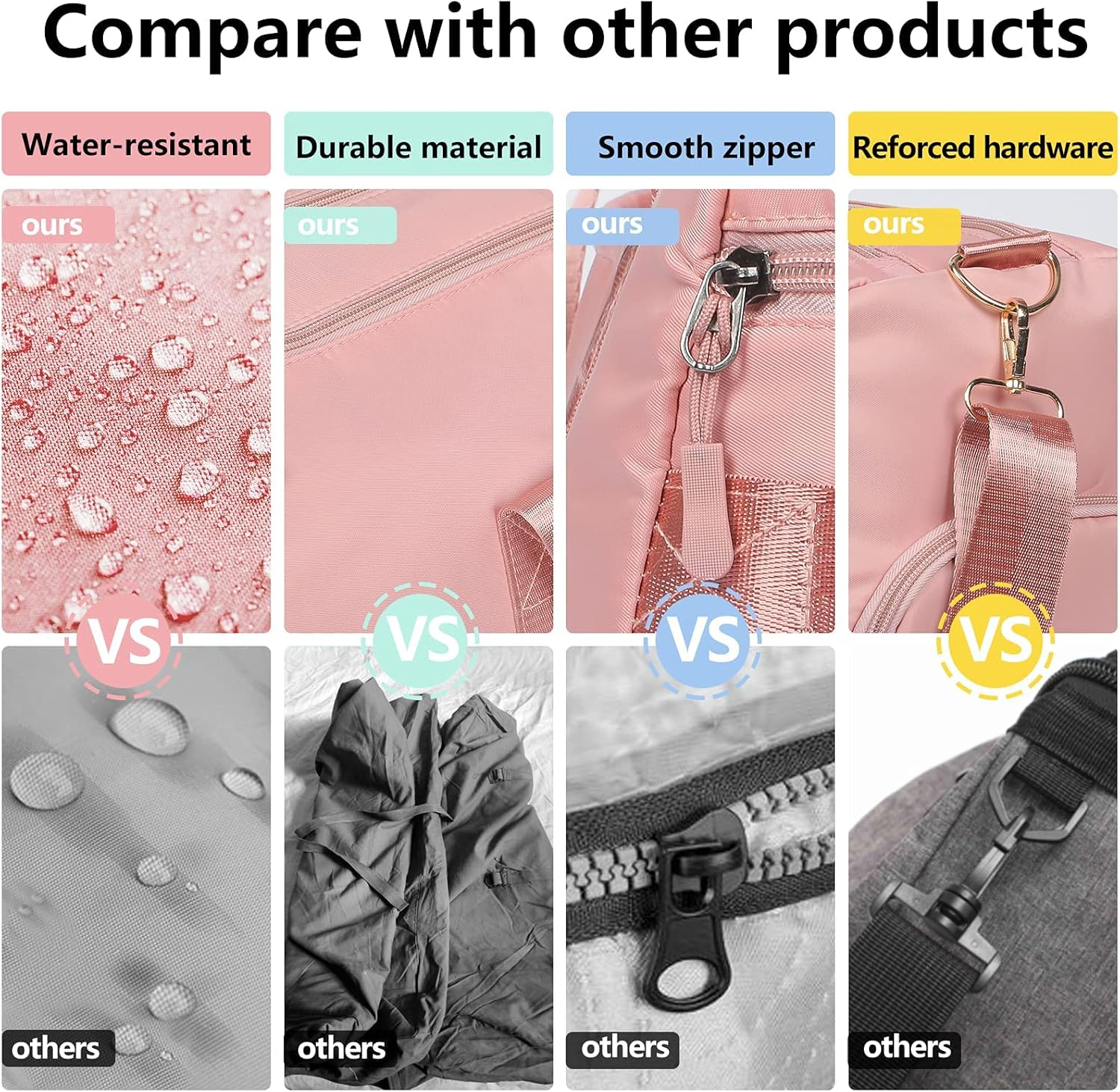 Waterproof Weekender Bags for Women, Travel Duffel Bag with Shoe Compartment, Foldable Gym Carry on Bag, Overnight Shoulder Bag - Grey image number 3