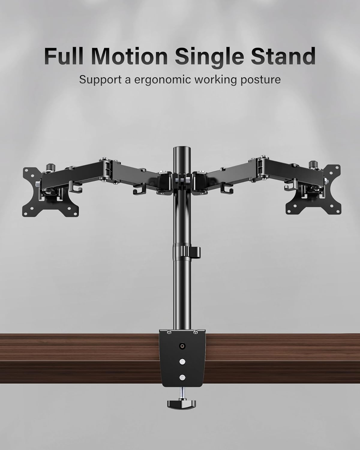 HEYMIX Dual Monitor Stand, VESA Monitor Arm, Double Monitor Mount Height Adjustable for 2 LCD 17-32" Gaming Screens, Dual VESA Arm Mount 75Mm/100Mm, C-Clamp & Grommet 2-Way Assembling