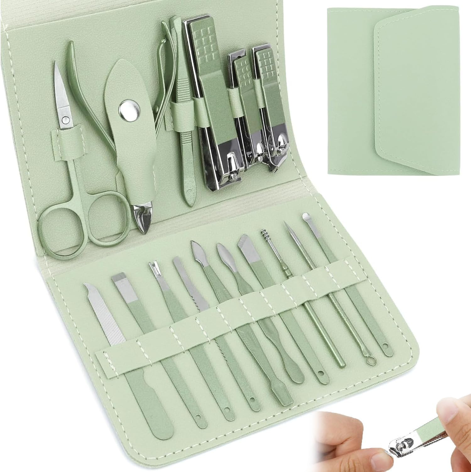 Wzenclave 16Pcs Professional Grooming Kit Stainless Steel Steel Manicure Set Nail Clippers Eyebrow Scissors Cuticle Nippers Pedicure Kit