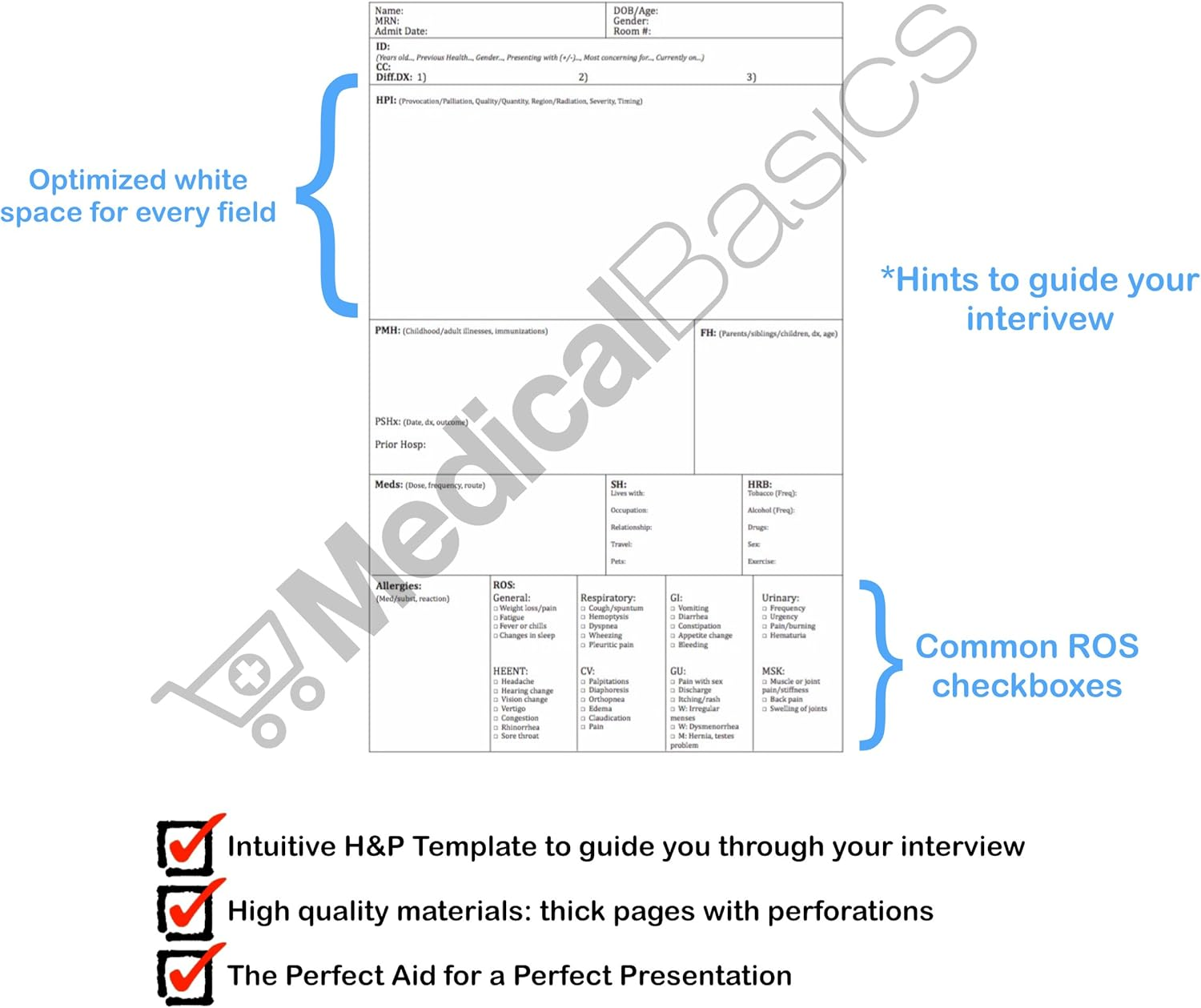 H&P Notebook - Medical History and Physical Notebook, 100 Medical Templates with Perforations image number 2