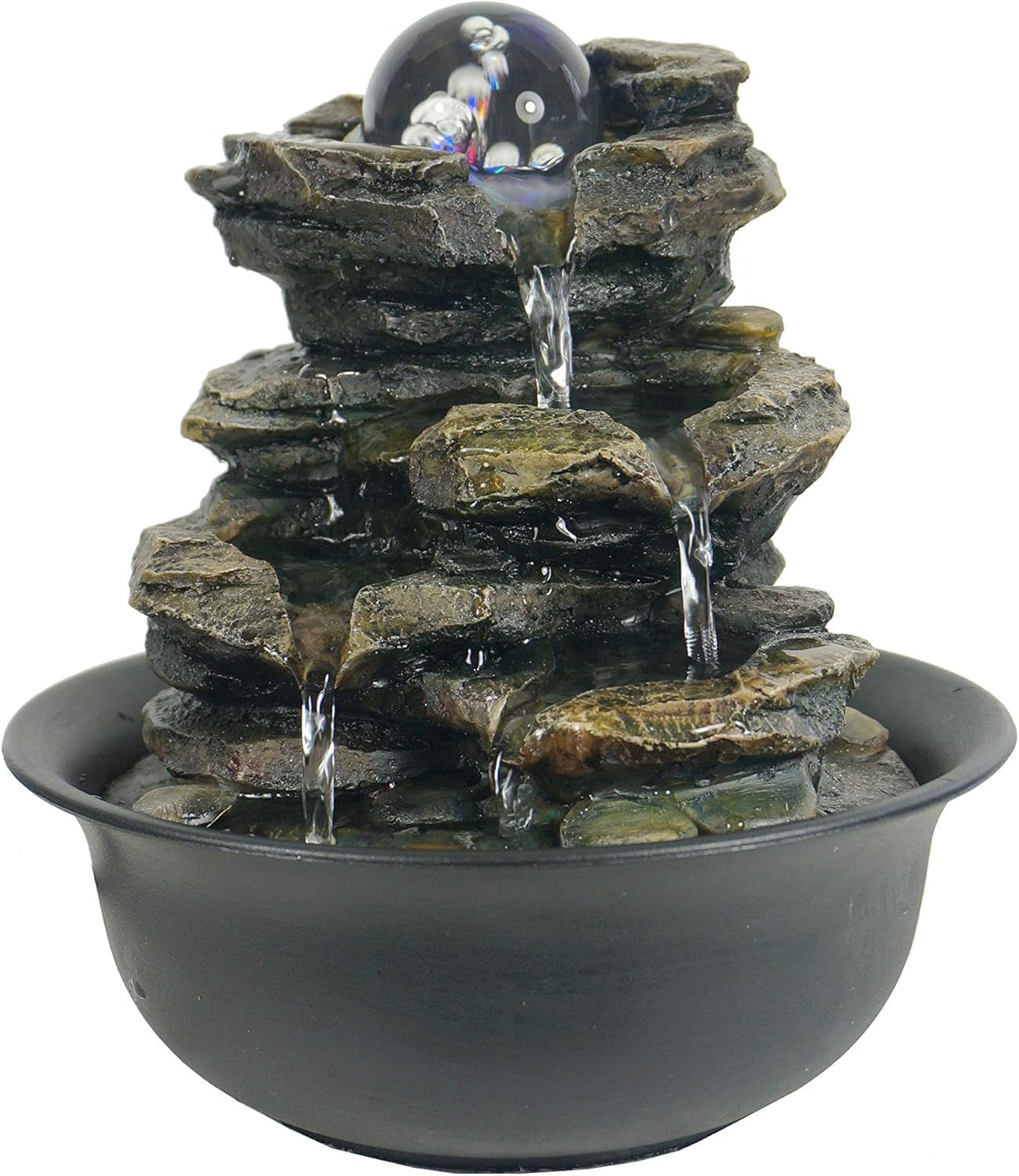 Creative Touch Heart of Nature Indoor Water Fountain with LED Light and Colour Changing Spinning Ball | 3 Pin UK Plug USB Included Gold image number 2