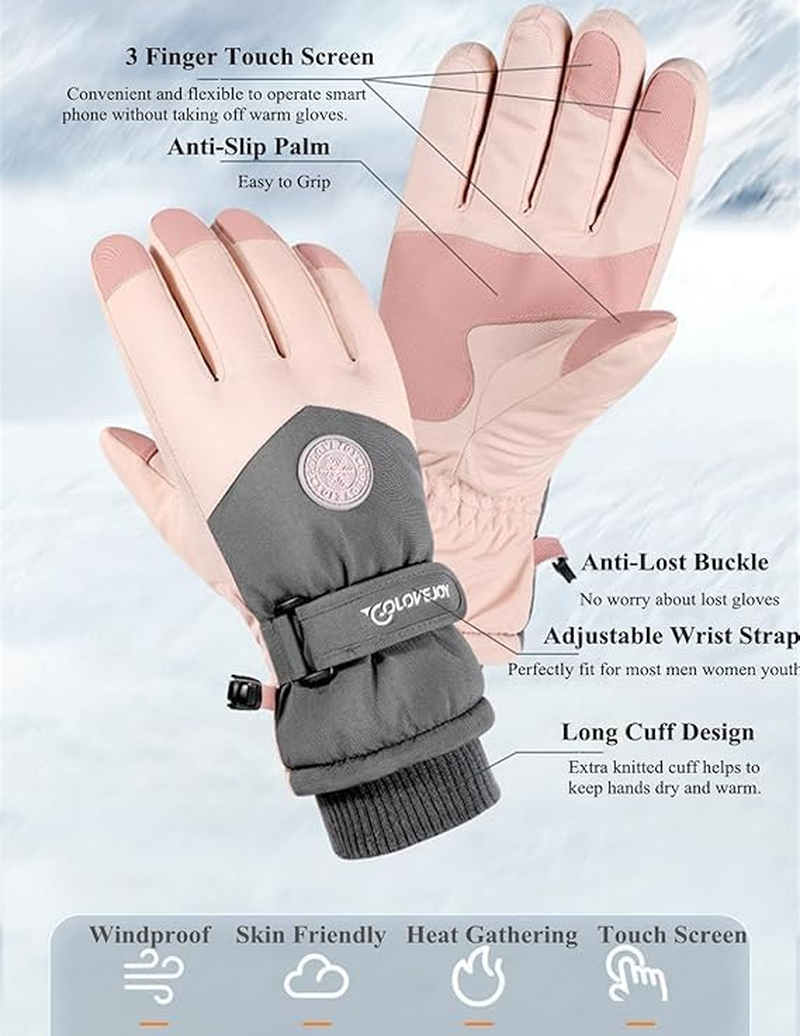 Ski & Snow Gloves, Waterproof Touchscreen Cold-Weather Gloves with Thermal Insulation for Skiing, Snowboarding, Cycling, Hiking - Unisex Windproof Hand Warming image number 6