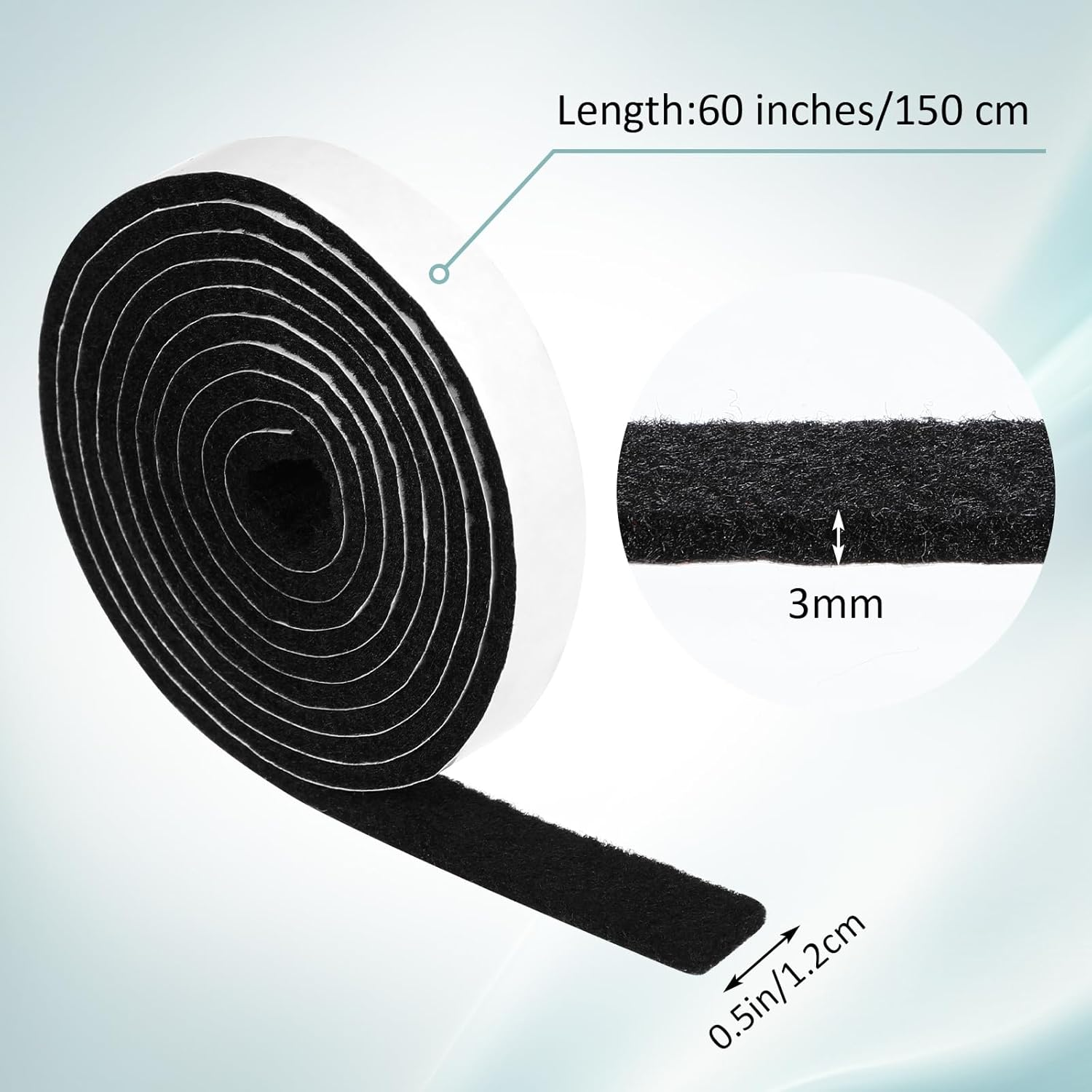 Ptwola 2 Rolls Felt Strip with Adhesive Backing, Strong Self Adhesive Felt Tape Non Slip Cuttable Furniture Pads Strips for Protecting Hardwood Floor Chair Wall (1/2 X 60 Inches, Black) image number 1