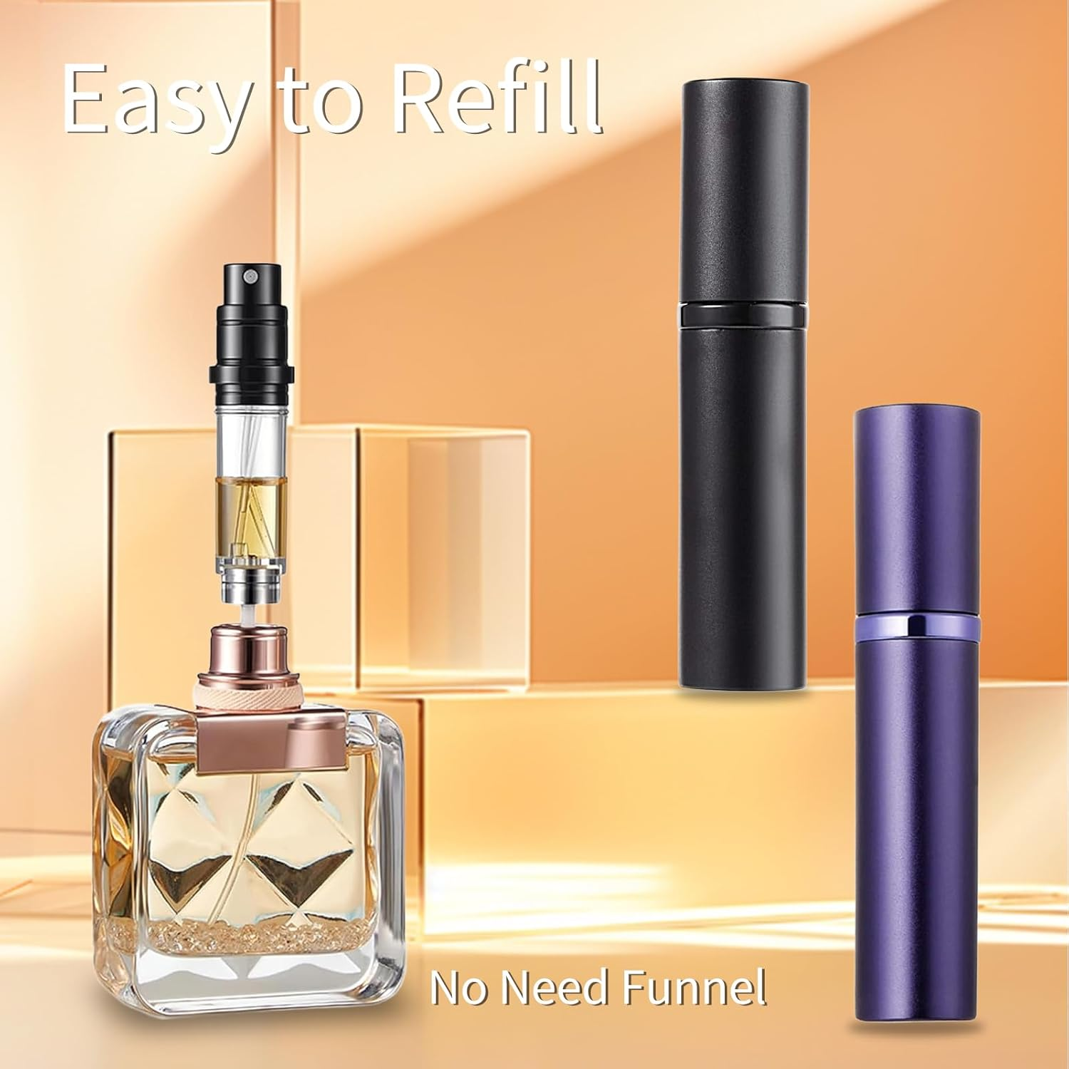 Oiieco Perfume Atomiser, Refillable Travel Size Mini Perfume Bottle Leaking Proof Bottom Pump without Funnel Refillable, Luxurious Small Women and Men, 5Ml Black Matblue image number 2