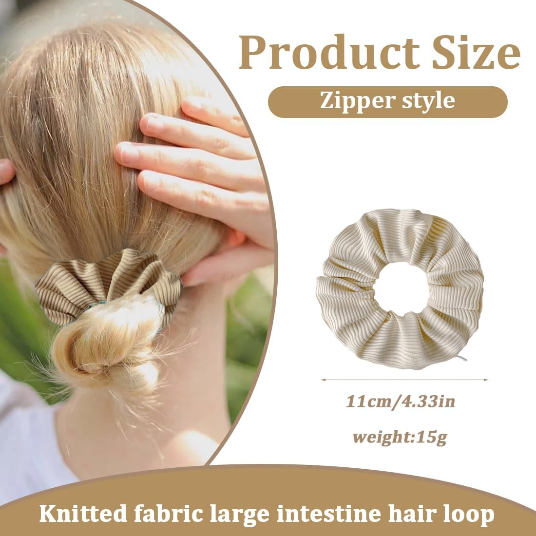 Pack of 4 Women'S Hair Bobbles with Zip Pocket, Knitted Scrunchies, Elastic Hair Bands for Women and Girls image number 2