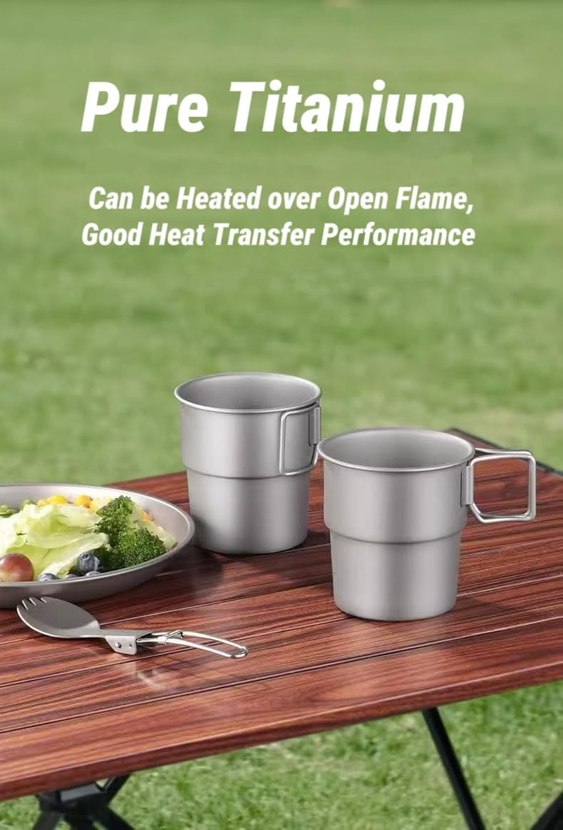 2-Pack 250Ml Titanium Camping Cup with Folding Handle for Hiking Camping Backpacking | Titanium Ultralight Mugs for Coffee, Tea and Drinks image number 3