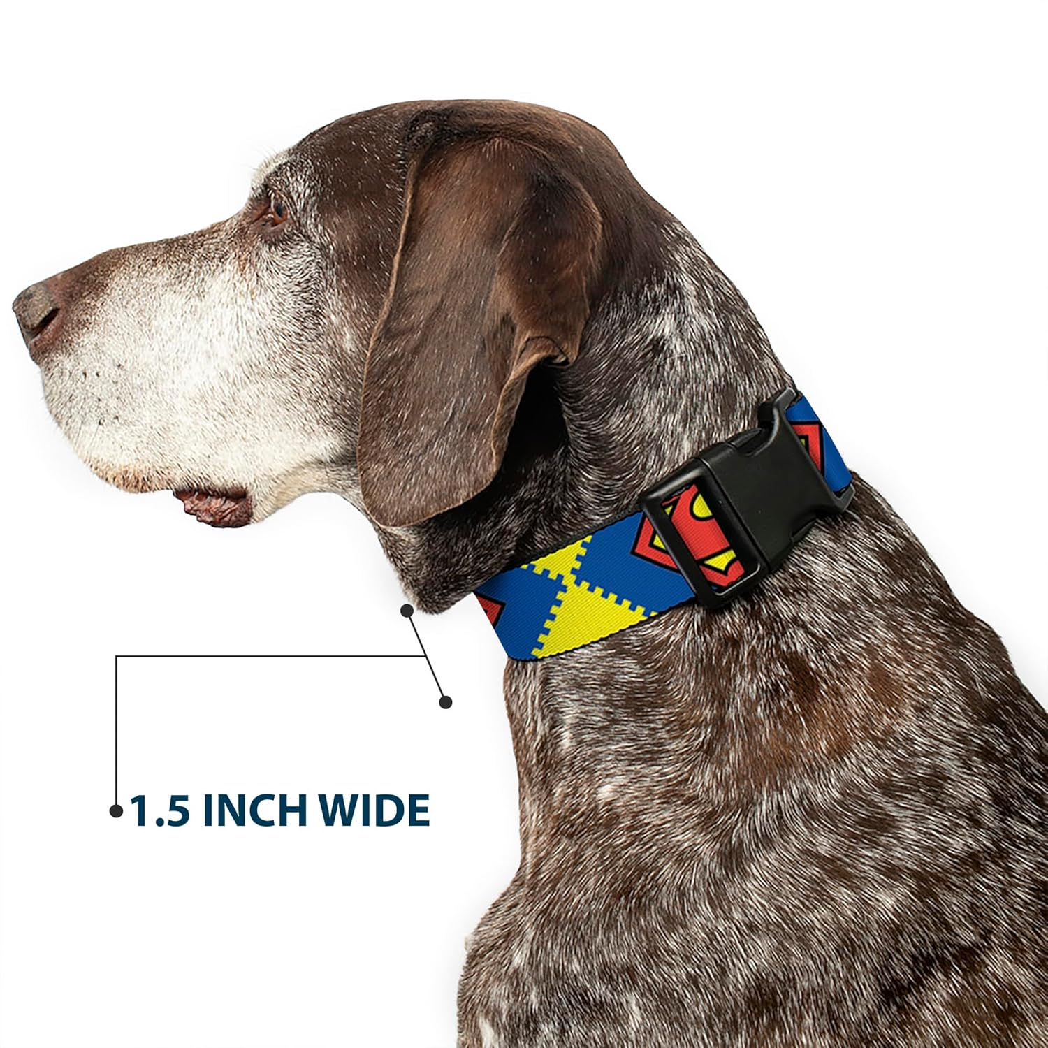Buckle-Down Plastic Clip Dog Collar, Jagged Superman Shield Close-Up Yellow/Blue/Red, 6 to 9 Neck Size X 0.5 Inch Width image number 4