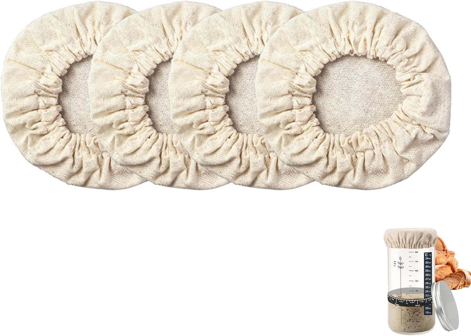 Yxvyxymyxxg Sourdough Jar Cover Starter Jar Cloth for Sourdough Cover Reusable Cloth Lid Bread Fermentation Baking Supplies for 3-4 Inch Mouth 4 Pack Elastic Design