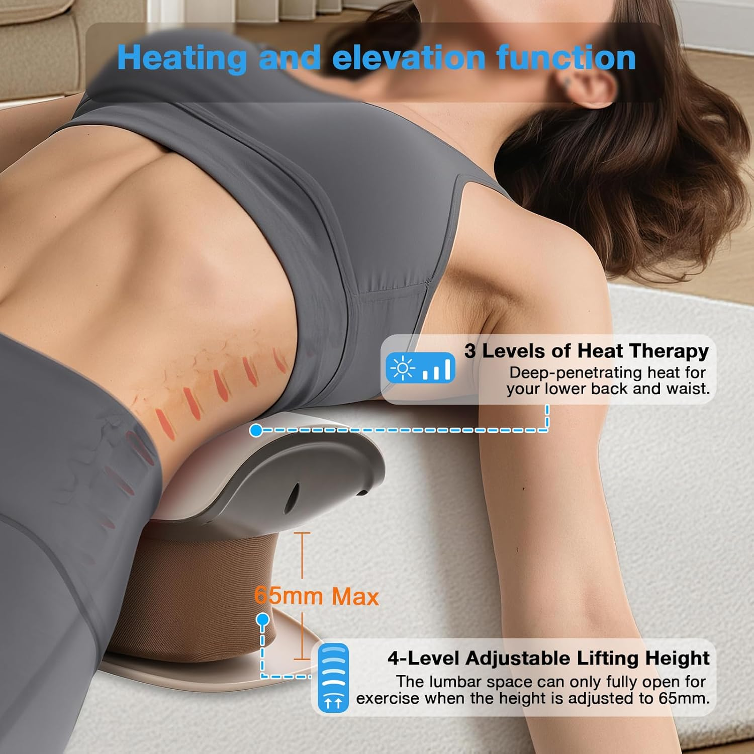 Electric Lumbar Traction Device & Inflated Back Stretcher - EMS+TENS Dual Pulse, 65Mm Lift, 3D Heat & Swing for Deep Waist Relief, Back & Sciatica Pain Relief, Waist Fatigue(150Kg Capacity) image number 6