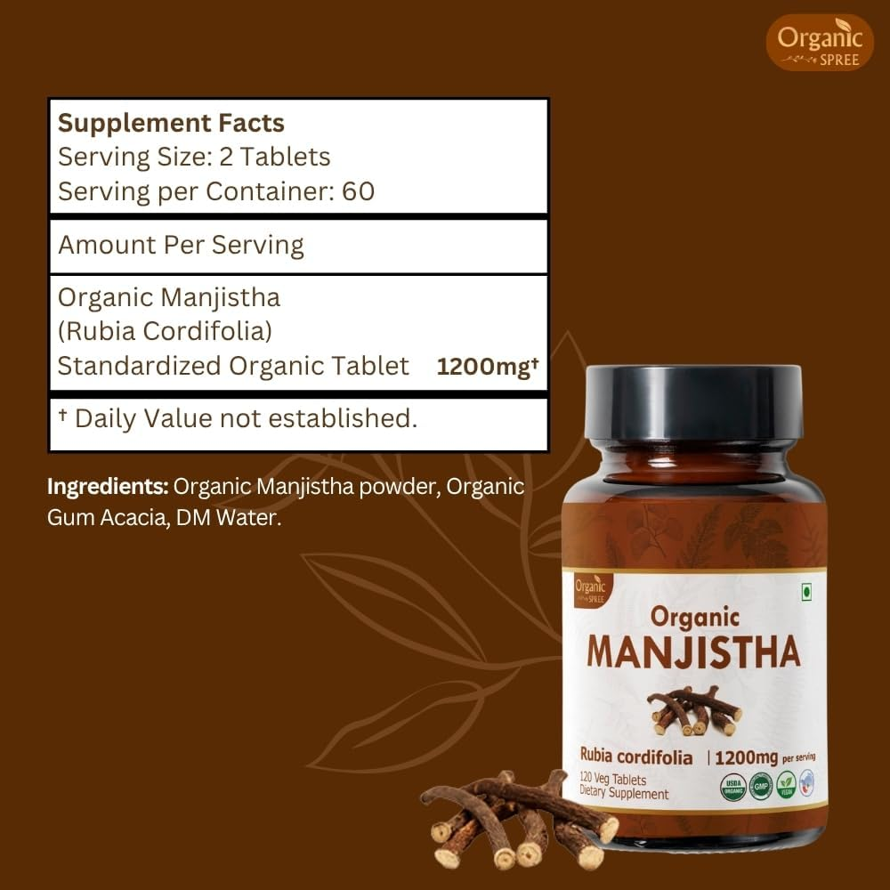 Manjistha 120 Tablets | Rubia Cordifolia (Manjistha) | USDA Organic Certified | Organic and Natural 120Tab image number 5