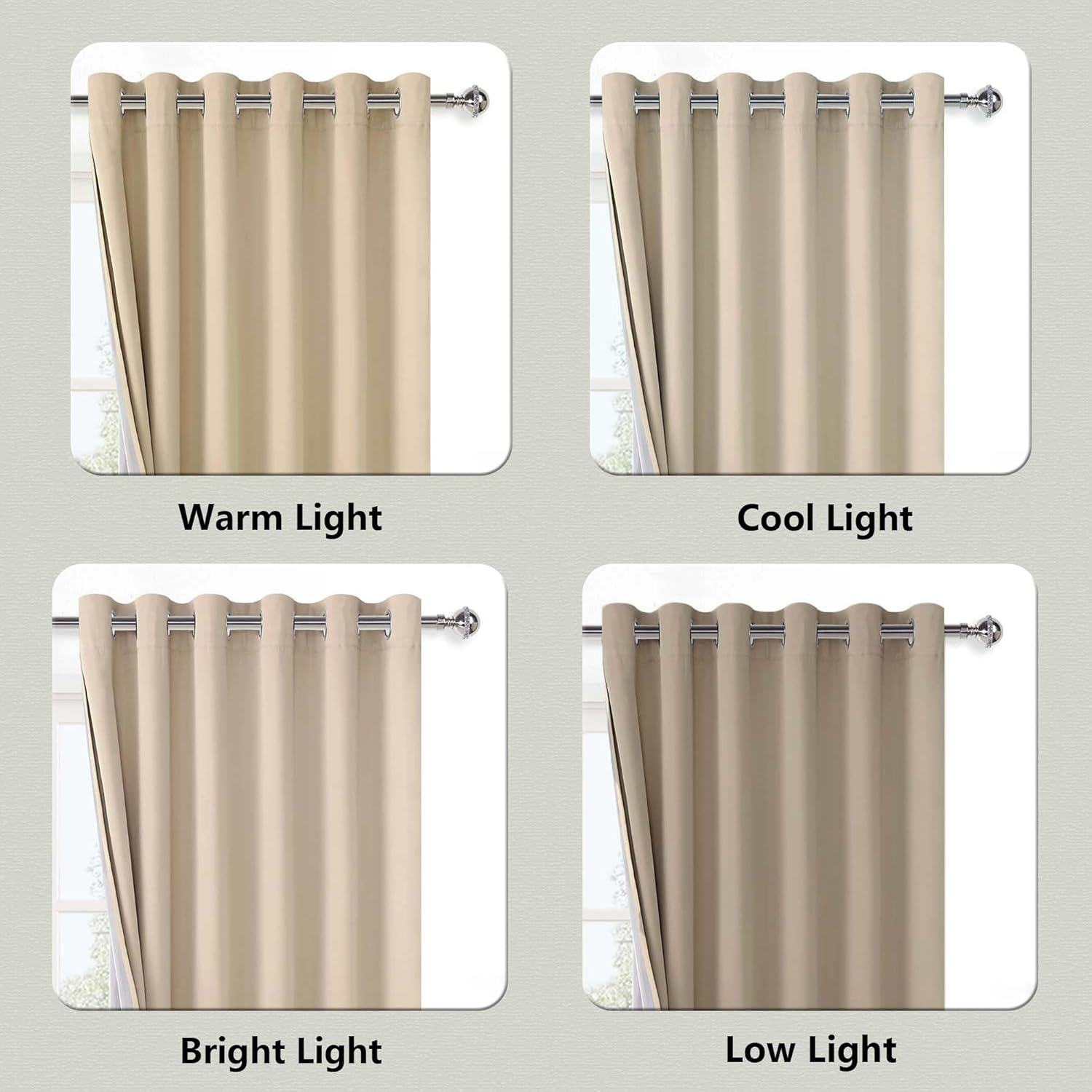 XWZO 100% Blackout Curtains for Bedroom/Living Room - Privacy Protection & Noise Blocking Window Drapes Grommet Top with Black Liner with Tiebacks, Biscotti Beige, W132Cm X D213Cm, Set of 2 image number 1