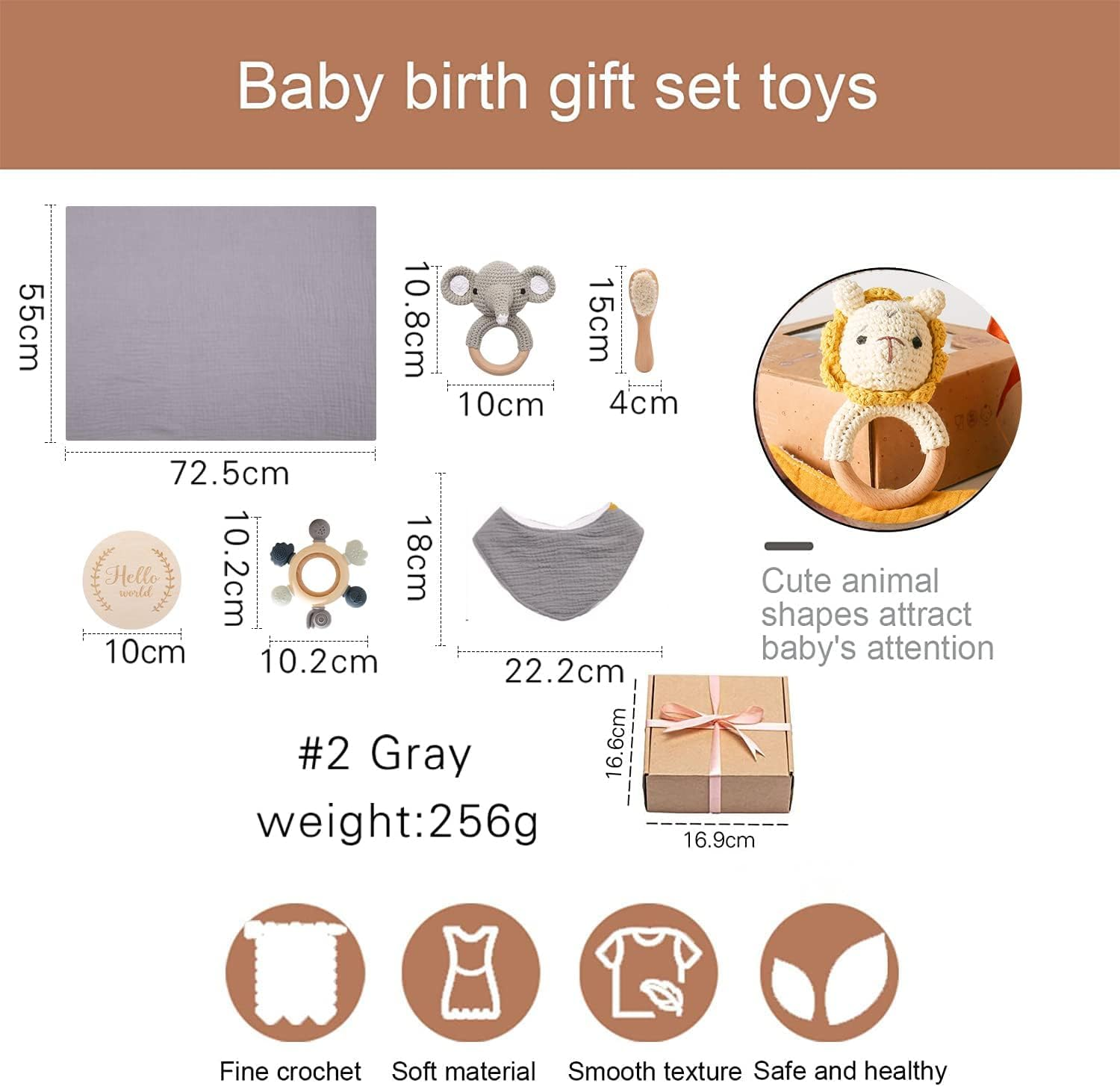Baby Gift Set for Newborn New Baby Gift Set - Newborn Infant Essentials Kids Bath Set with Babies Blanket Rattle - New Born Girls Gift & Boy Gifts for Infant Shower(Elephant) image number 3