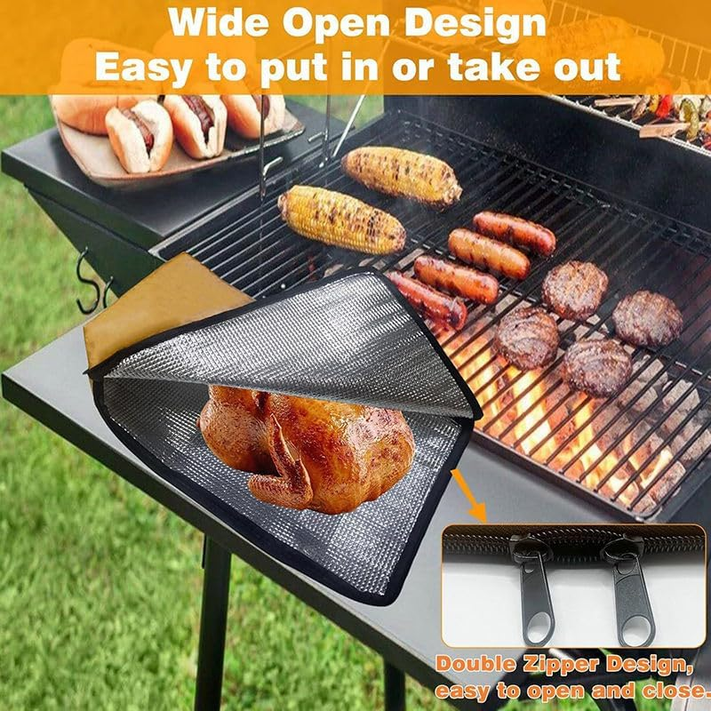 1Pcs 21" BBQ Blanket for Resting Meat-Bbq Accessories with 1 Heat-Resistant Gloves 1 Cooking Tong,Reusable Reat Insulated Resting Bag,Meat-Grill Mats Cooking Utensils for Outdoor,Grilling Gifts image number 3