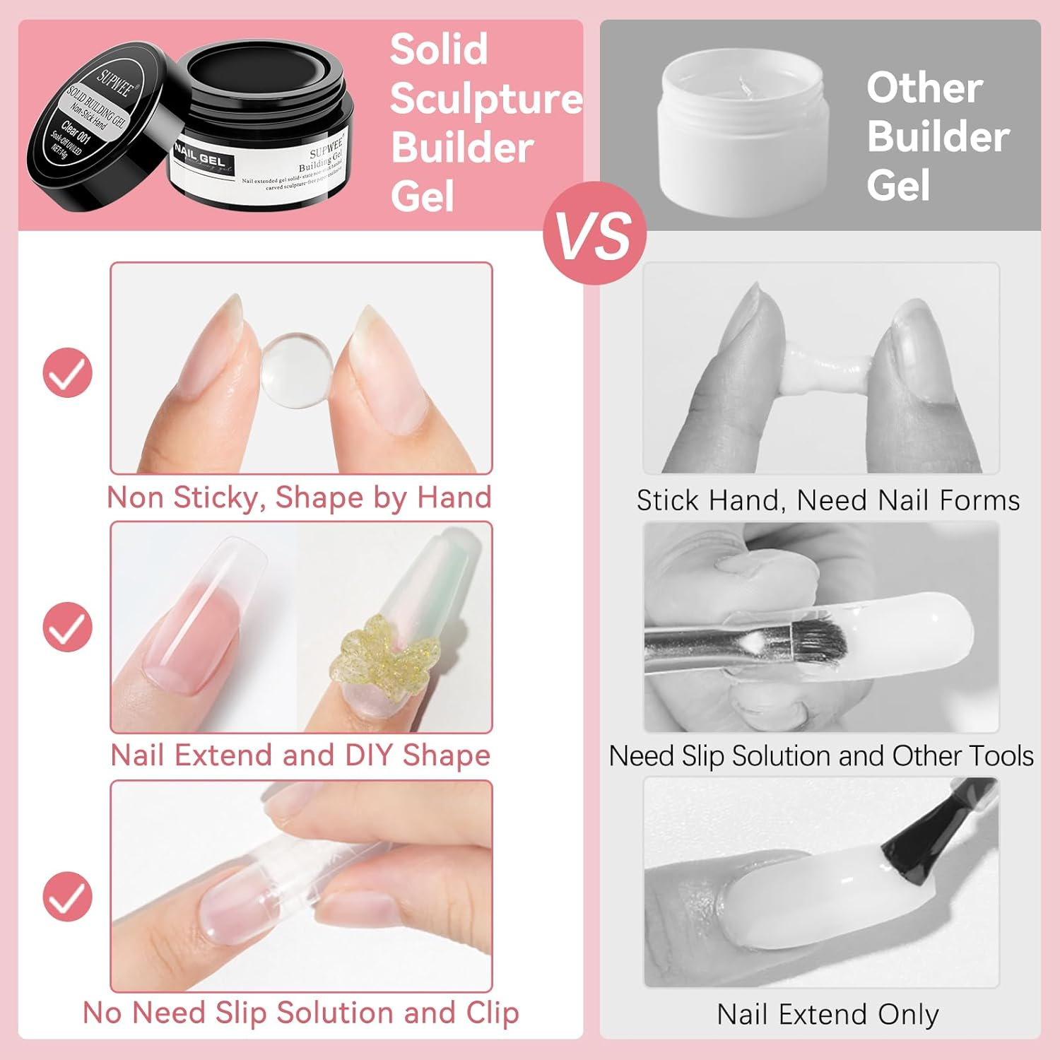 SUPWEE Solid Builder Gel 2PCS Clear & White 3D Nail Art Gel Kit with 36PCS Nail Forms for Sculpting Carving Modeling and Extension Soak off U V Home Diy Manicure image number 4