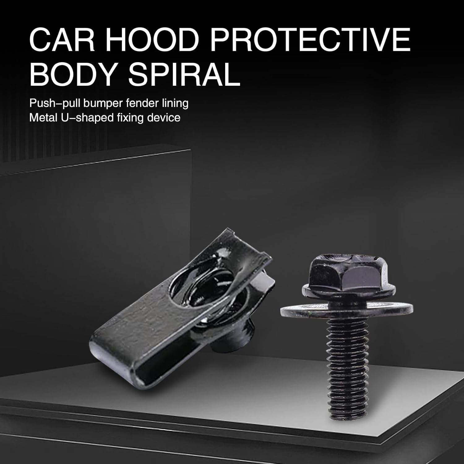 UGSHY 20 PCS Automotive Body Bolt and U-Nut Clamp Kit, Hood Guard Spiral, Bumper Fender Liner Push Pull Metal Rust-Resistant U Retainer, Universal for Most Cars Fastening Accessories (Black) image number 3