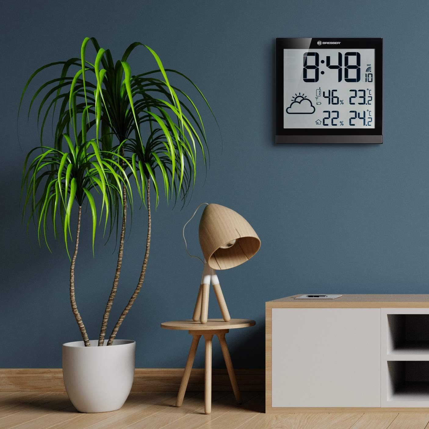 Bresser Weather Station Wall Clock Temeotrend JC 22X22Cm with Outdoor Sensor, Black image number 2