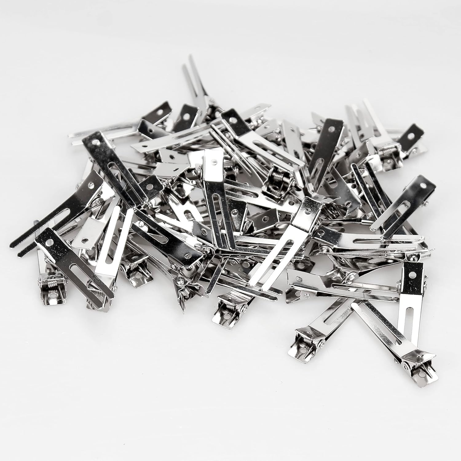50Pcs Double Prong Curl Clips 1.8 Inch Silver Metal Hair Clips for Styling, Pin Curl Duck Bill Alligator Clips for Hair Sectioning and Salon Use, Haheihei image number 6