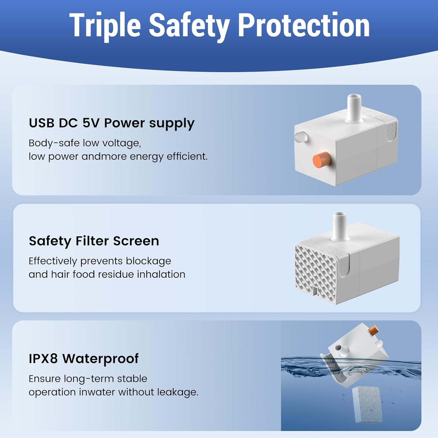 Petlipo Water Pump, Replacement Pump for Cat Water Fountain, Ultra Quiet, Wireless Auto Shut-Off for Cordless Cat Water Fountain, Dog Water Dispenser Indoor 3L/Min (DC 5V) image number 3