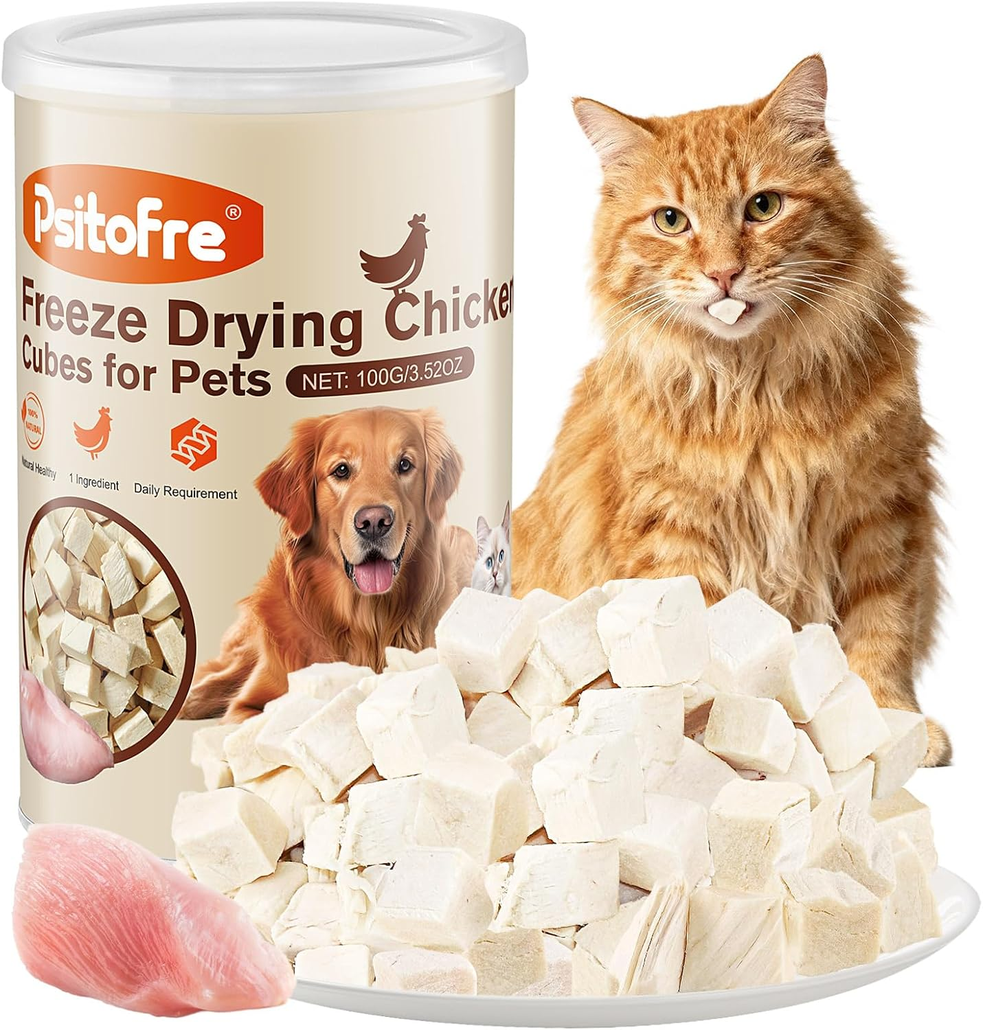Freeze-Dried Chicken Cat Treats, 100G Chicken Cube Snacks for Cats and Dogs, Single Ingredient Dog Chickens Treat image number 3